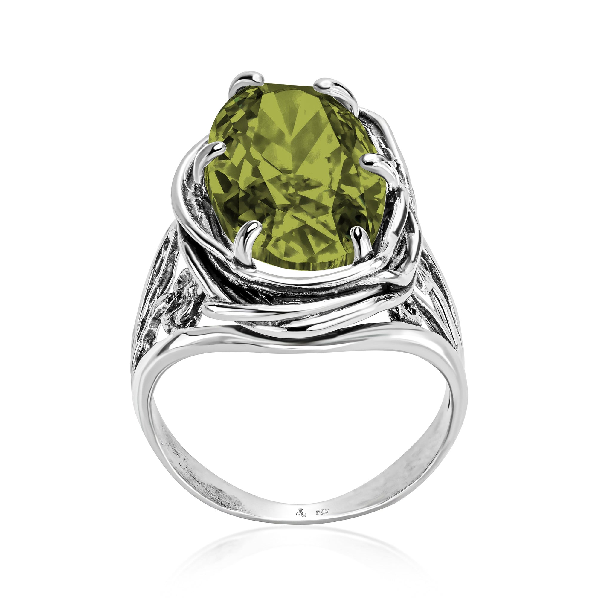 Ovaler Drahtwickelring aus Sterlingsilber mit Zirkonia und Blumenmotiv