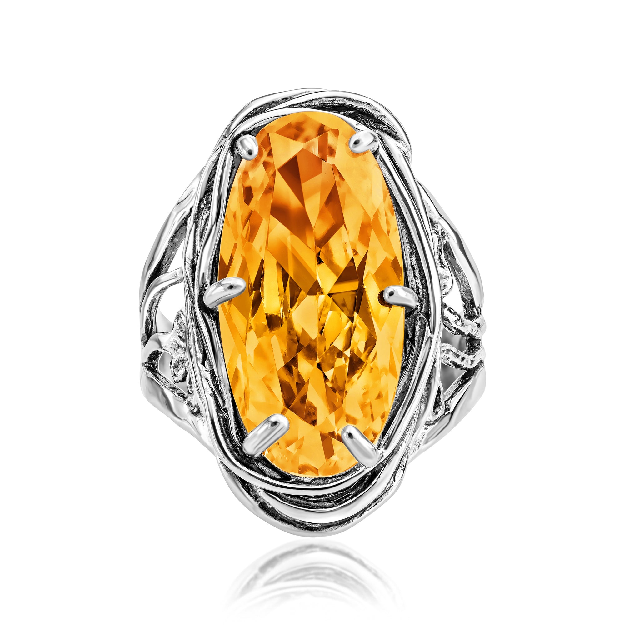 Ovaler Drahtwickelring aus Sterlingsilber mit Zirkonia und Blumenmotiv