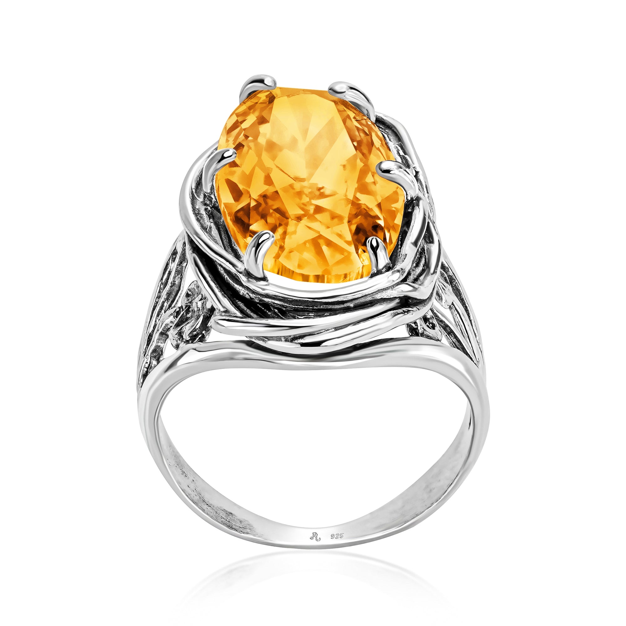 Ovaler Drahtwickelring aus Sterlingsilber mit Zirkonia und Blumenmotiv