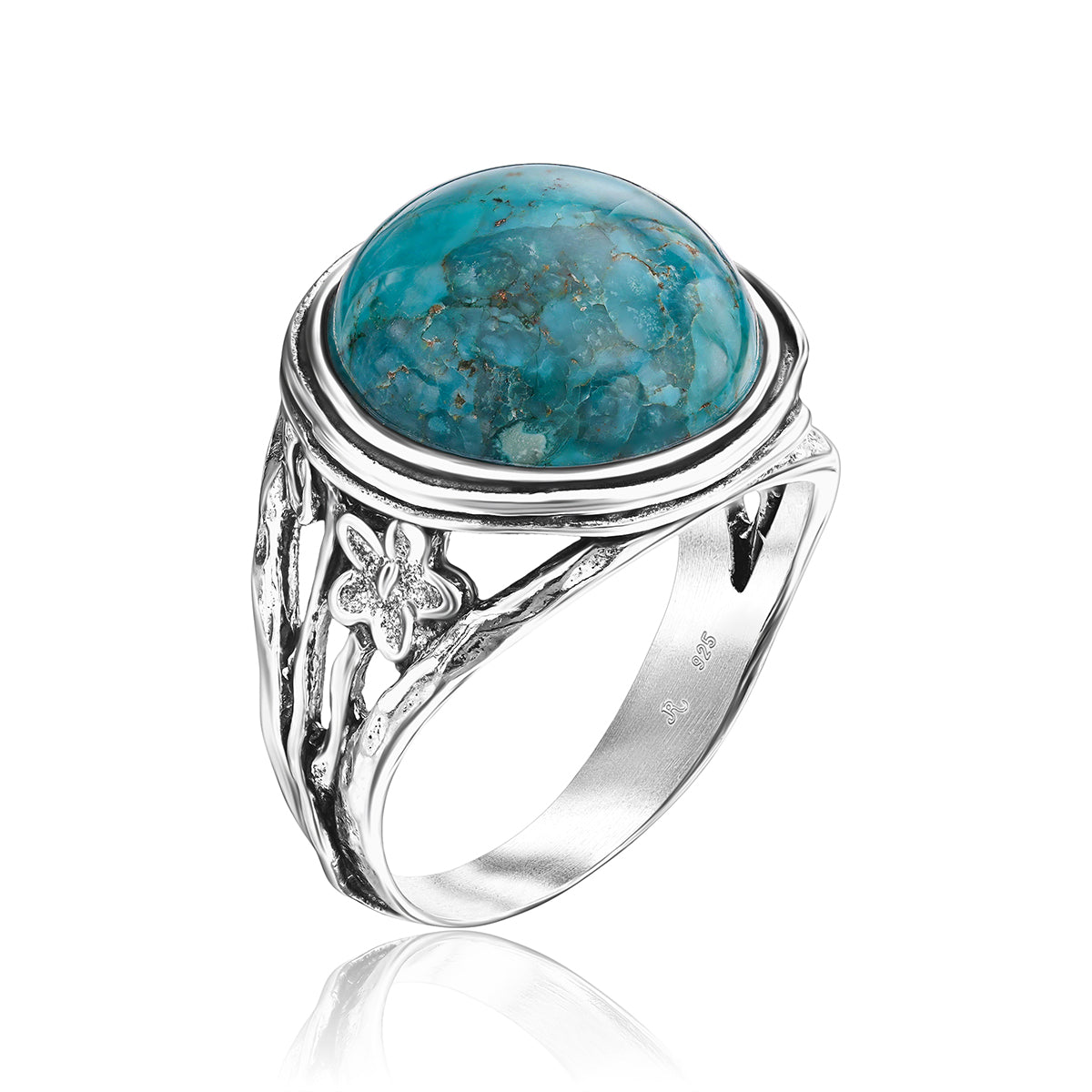 925 hotsell Green Turquoise Floral Ring