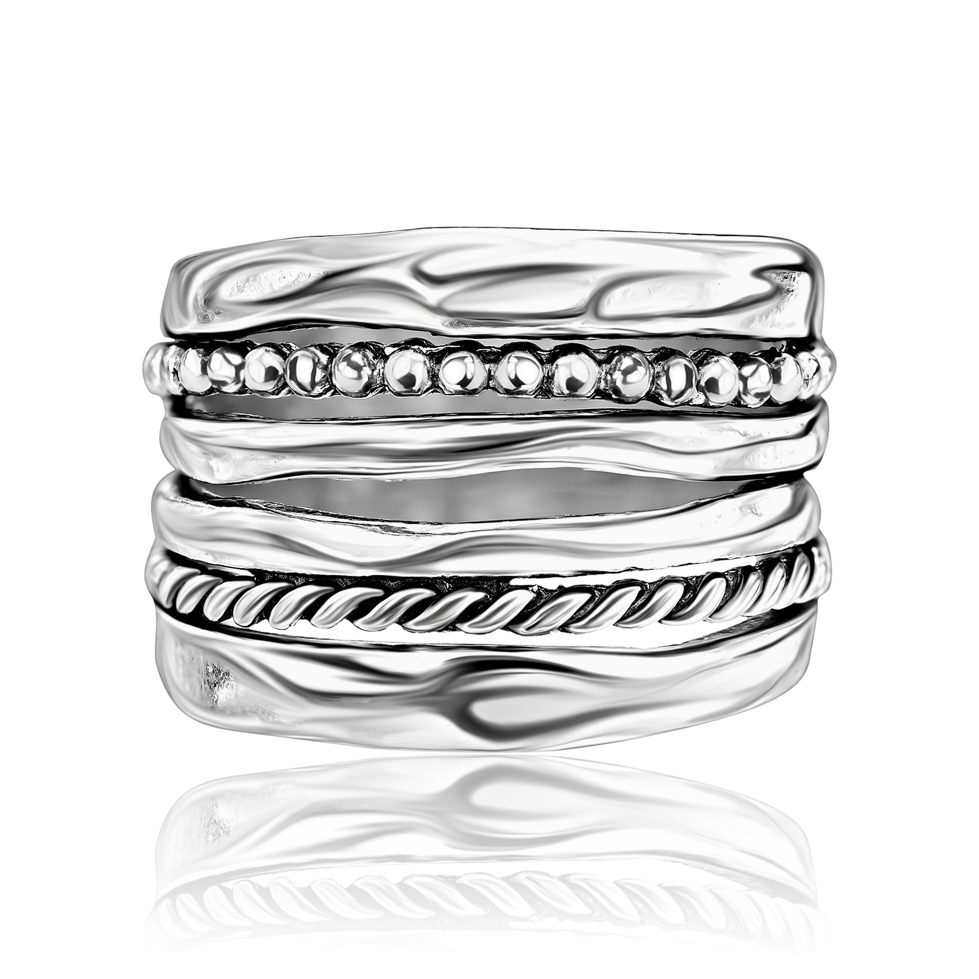 Anello largo con perline in corda d'argento sterling
