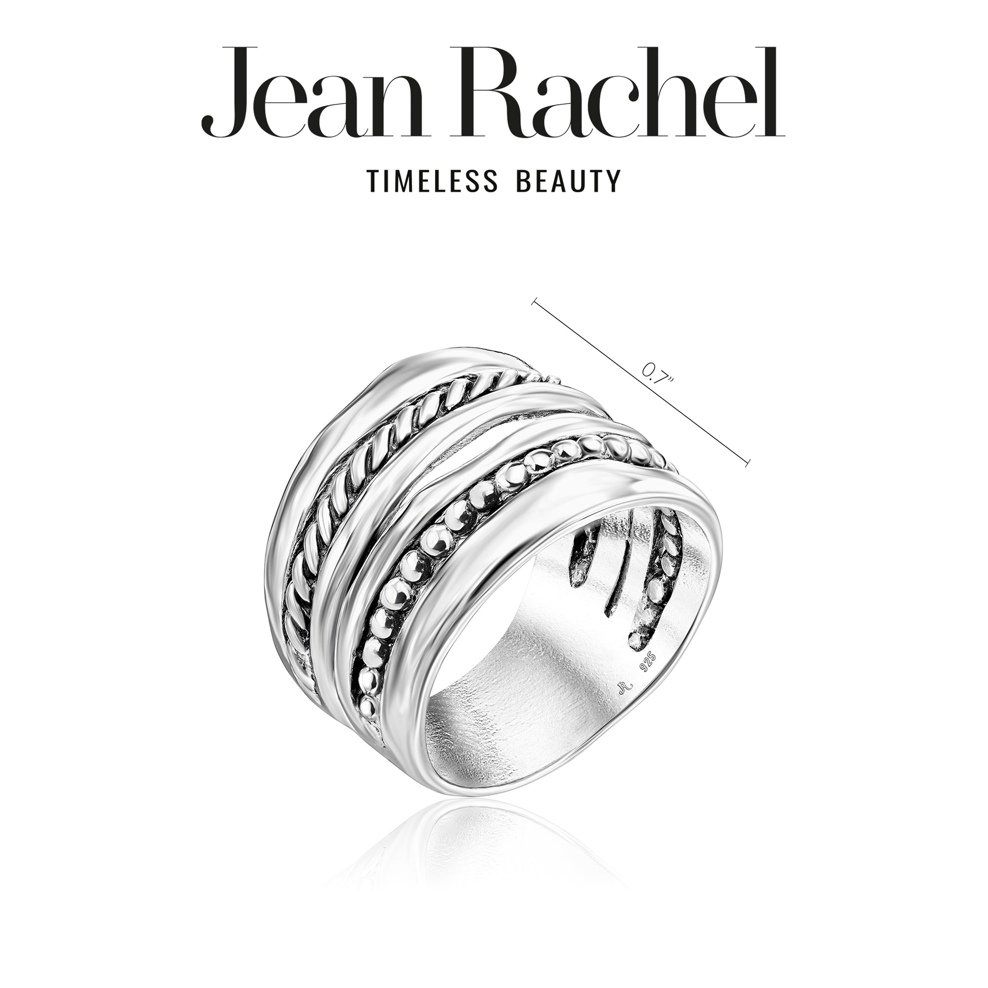 Anello largo con perline in corda d'argento sterling