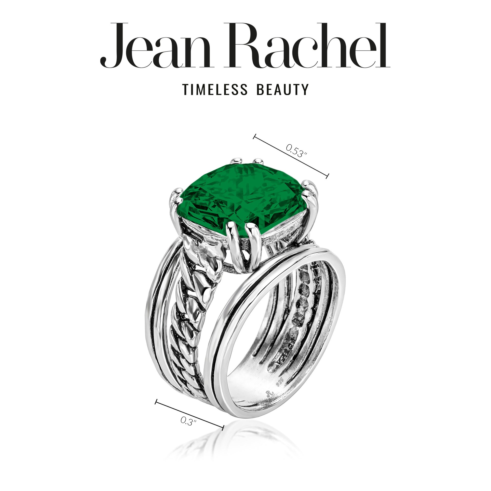 Sterling Silver Emerald CZ Curb Chain Ring