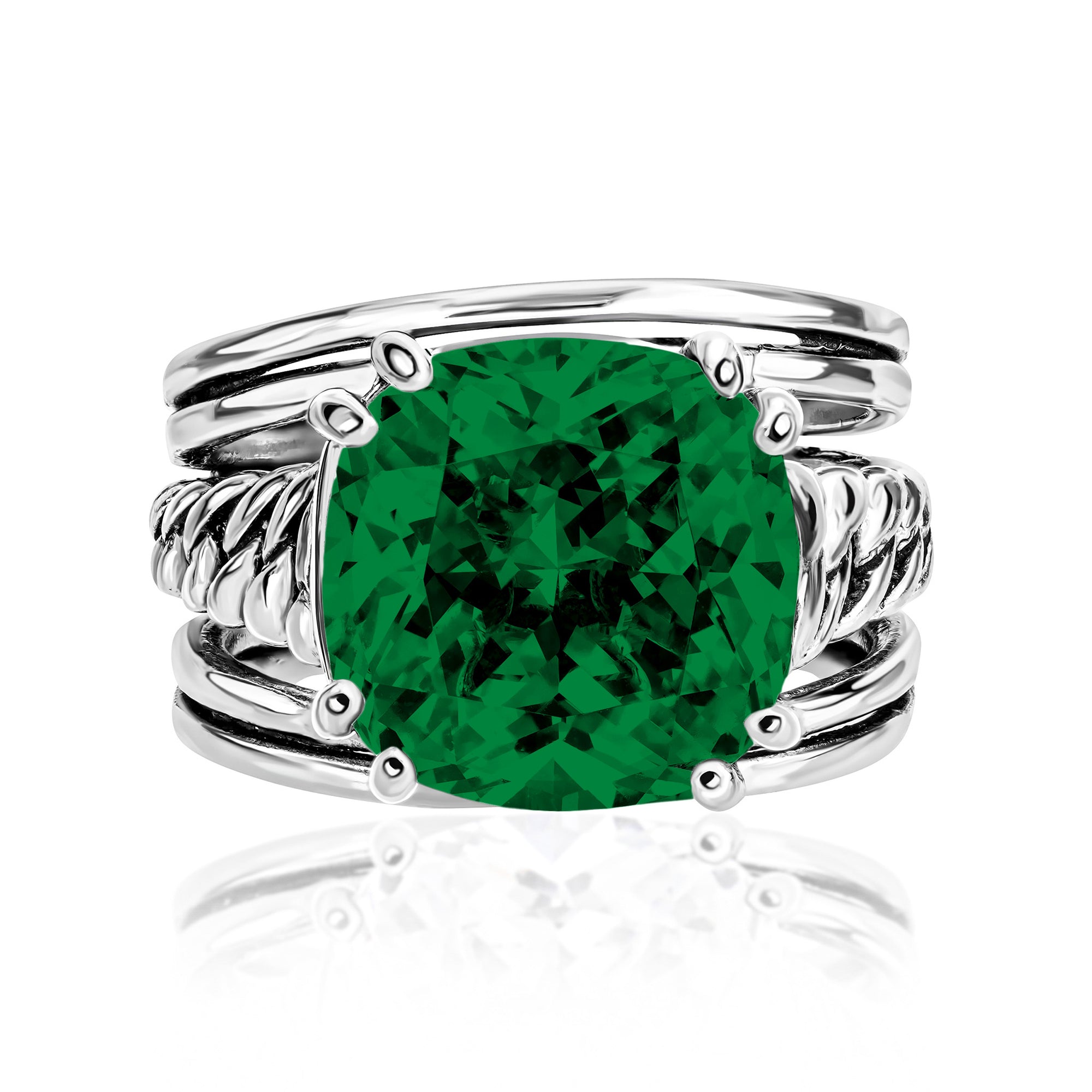 Sterling Silver Emerald CZ Curb Chain Ring