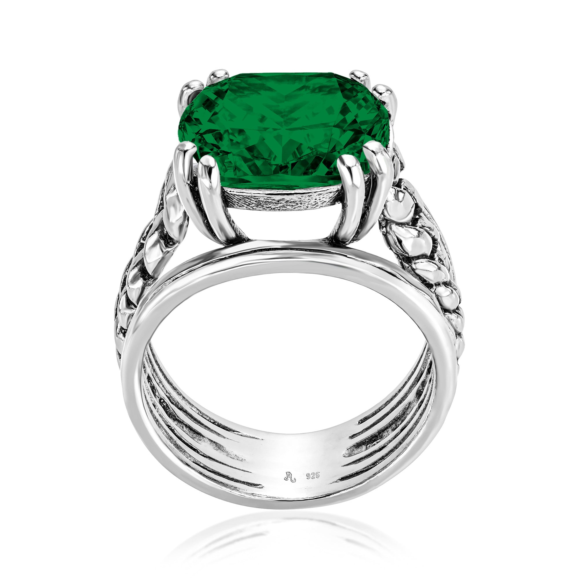 Sterling Silver Emerald CZ Curb Chain Ring