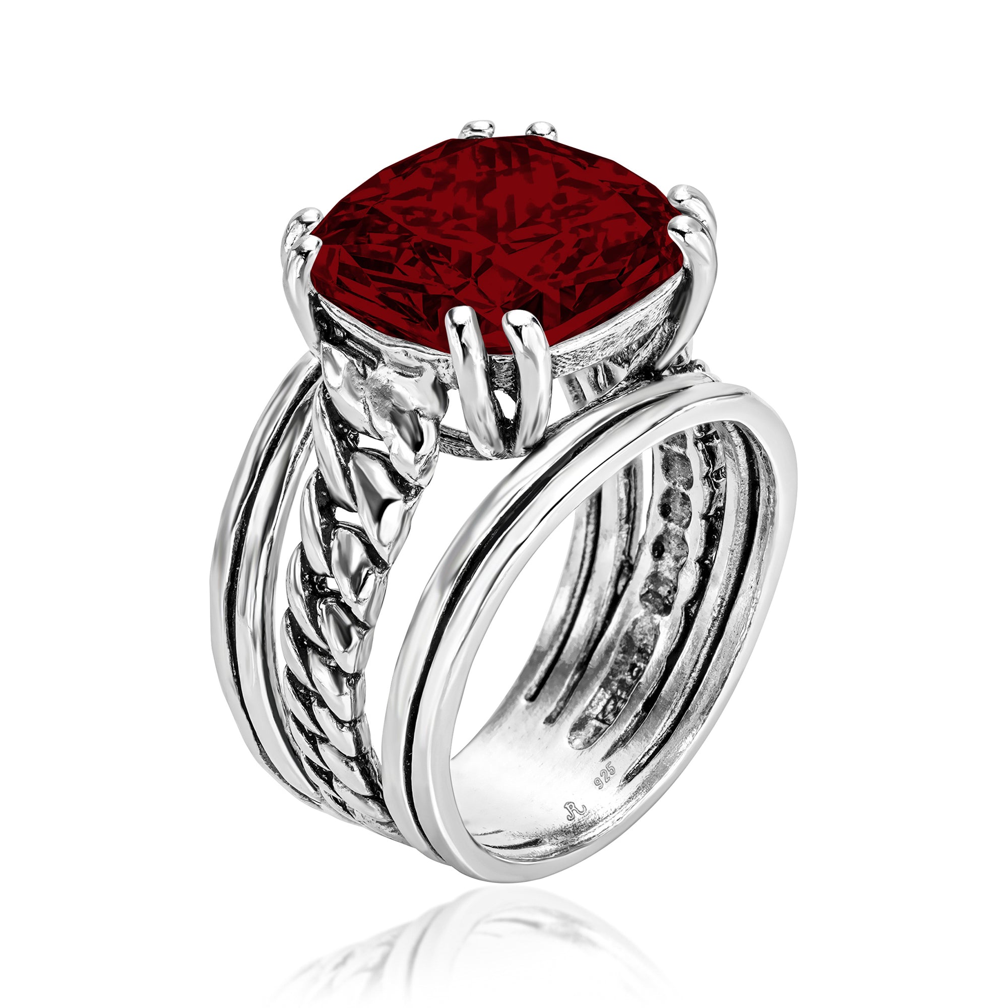 Anello a catena in argento sterling con granato e zirconi cubici