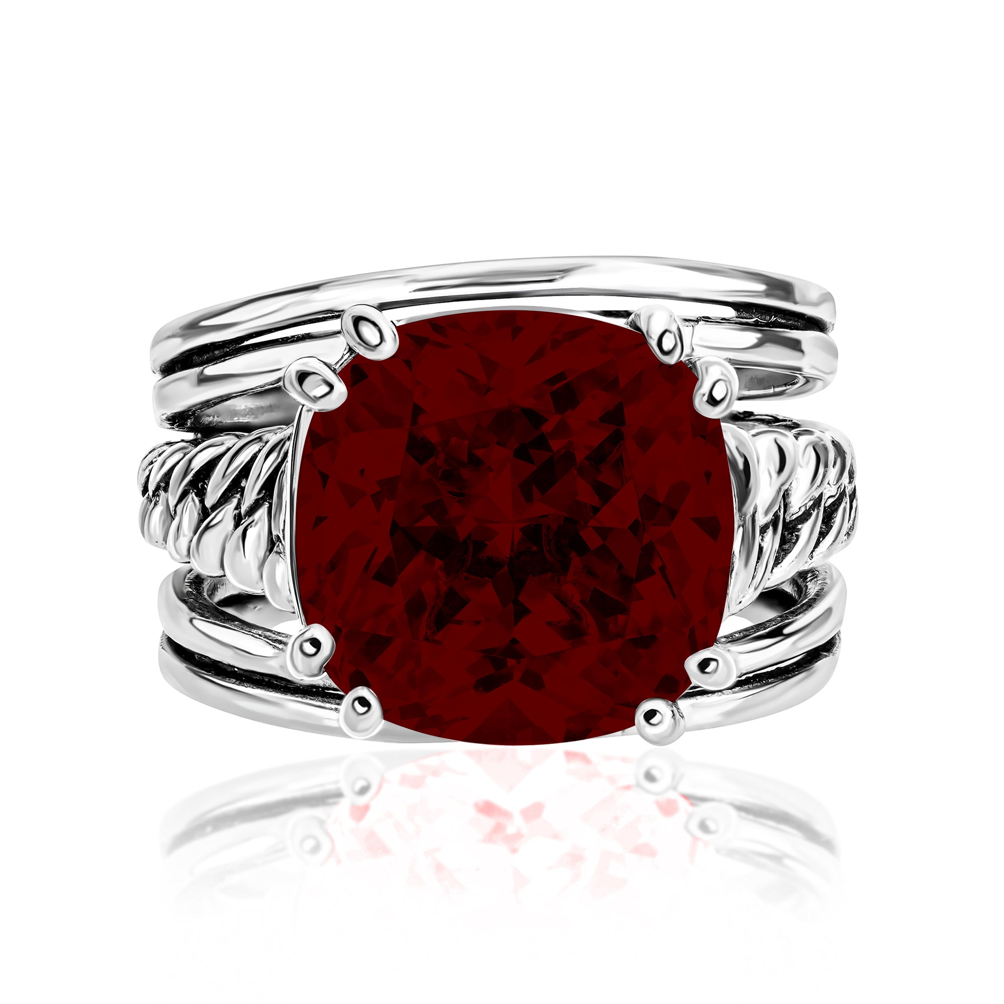 Anello a catena in argento sterling con granato e zirconi cubici