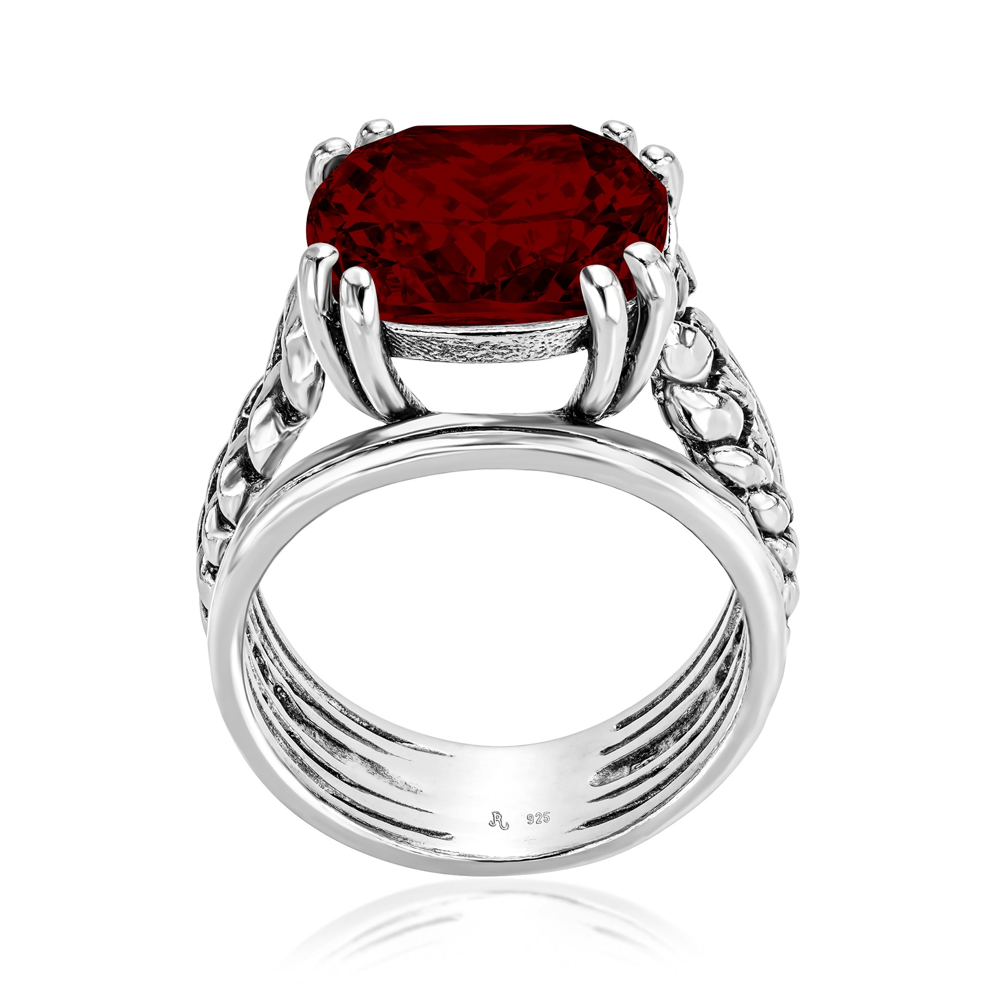 Anello a catena in argento sterling con granato e zirconi cubici