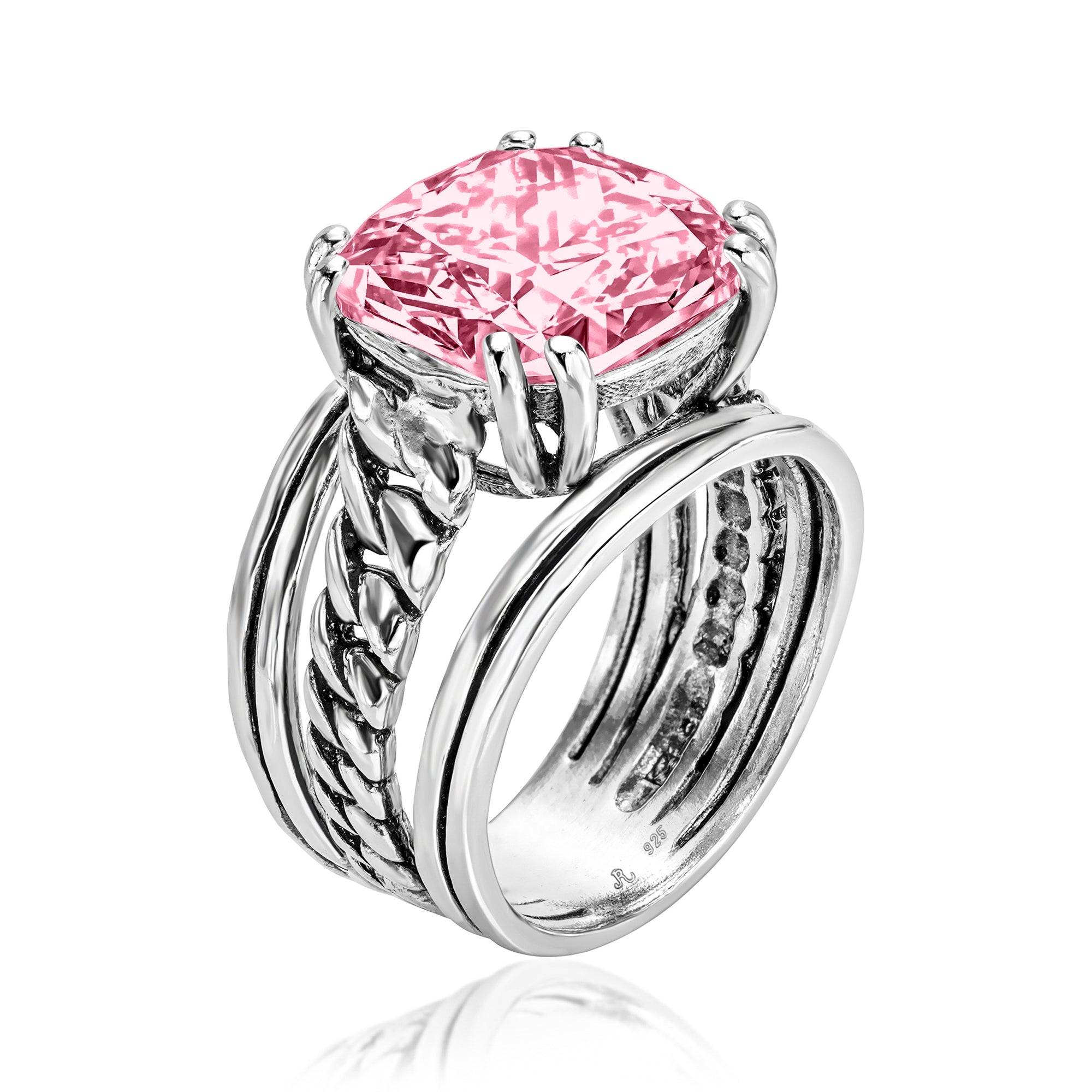 Anello a catena con zirconi rosa in argento sterling