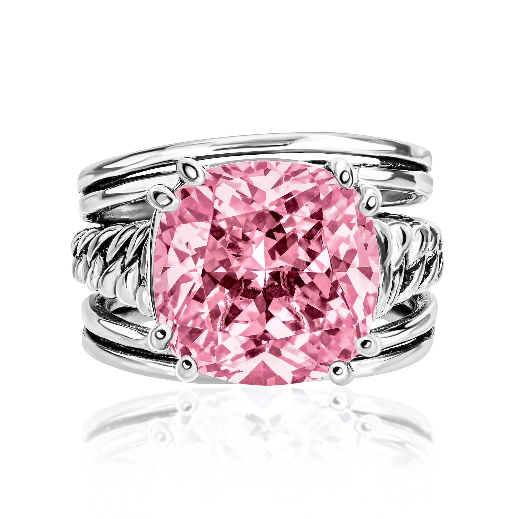 Anello a catena con zirconi rosa in argento sterling