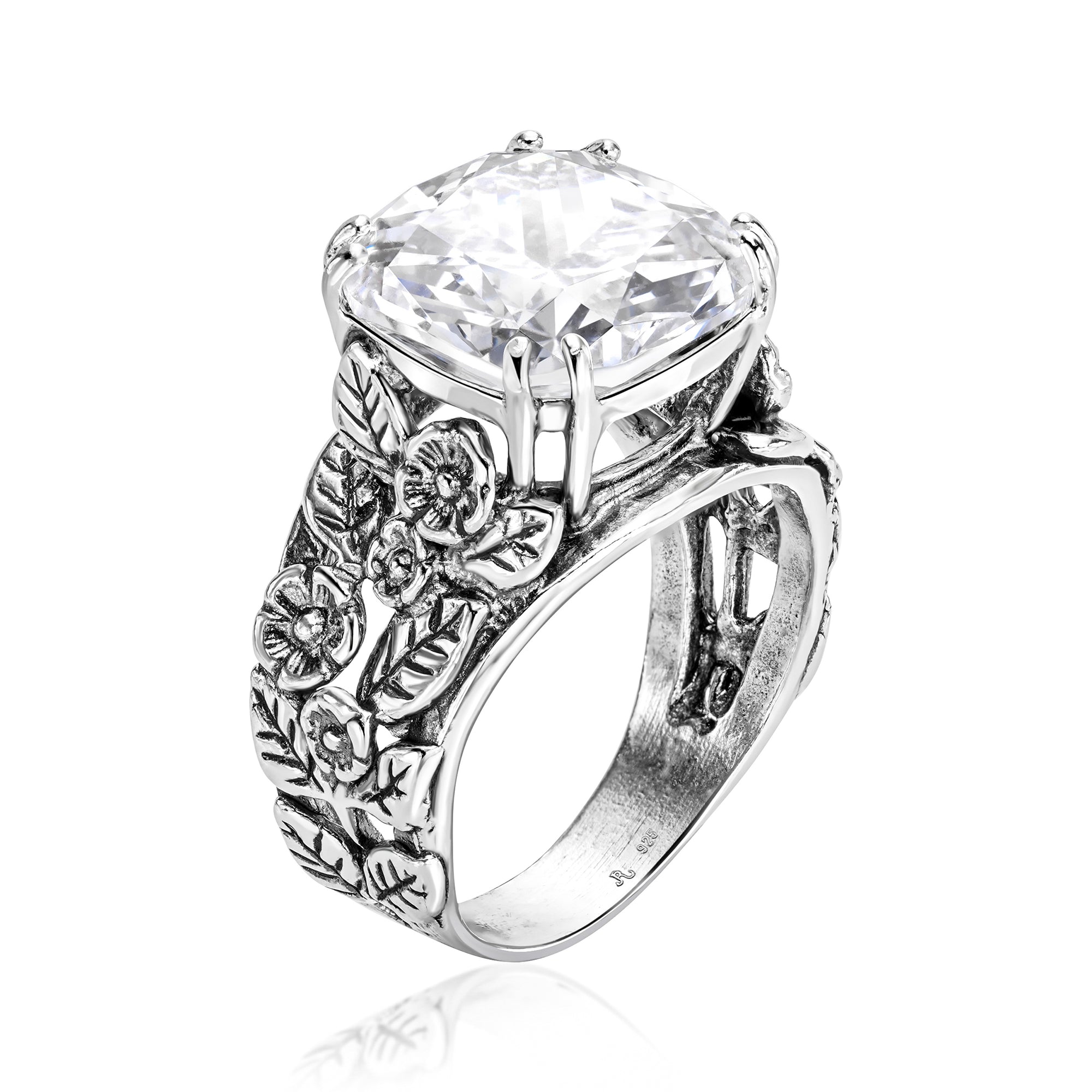 Anello in argento sterling con foglia CZ