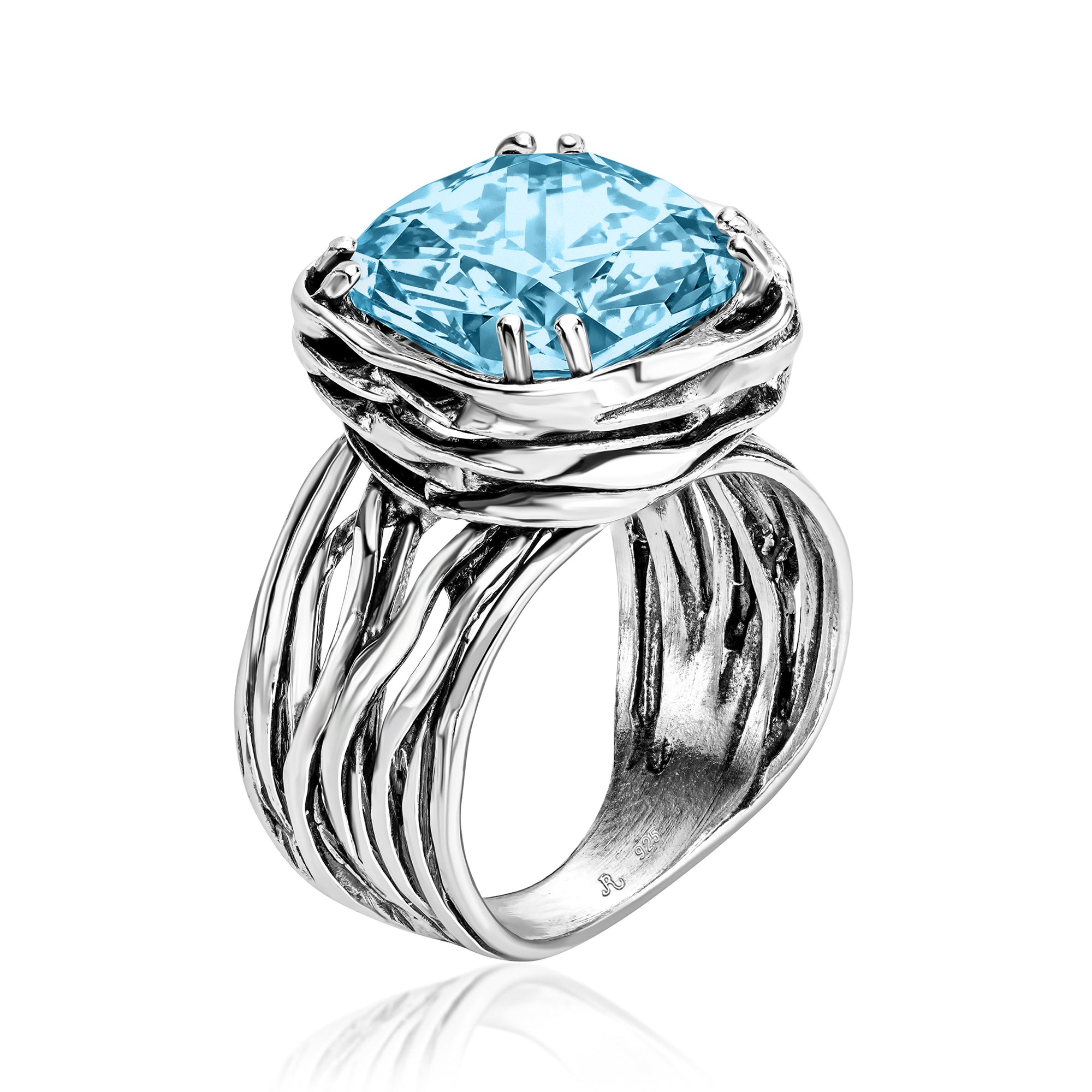 Dichiarazione Sterling Silver Acquamarina CZ Wrap Anello