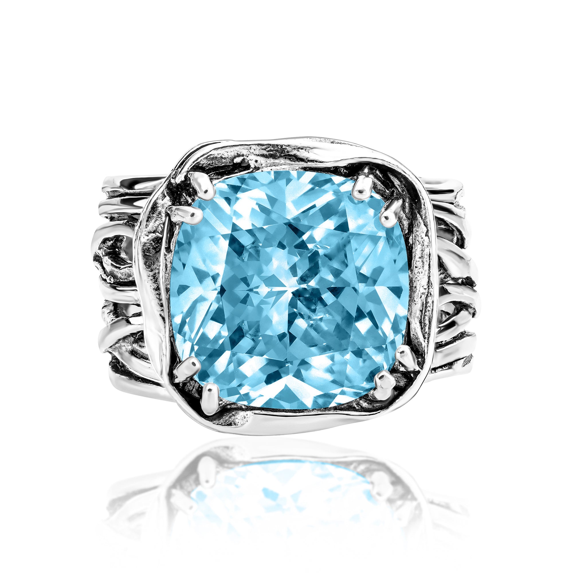 Dichiarazione Sterling Silver Acquamarina CZ Wrap Anello