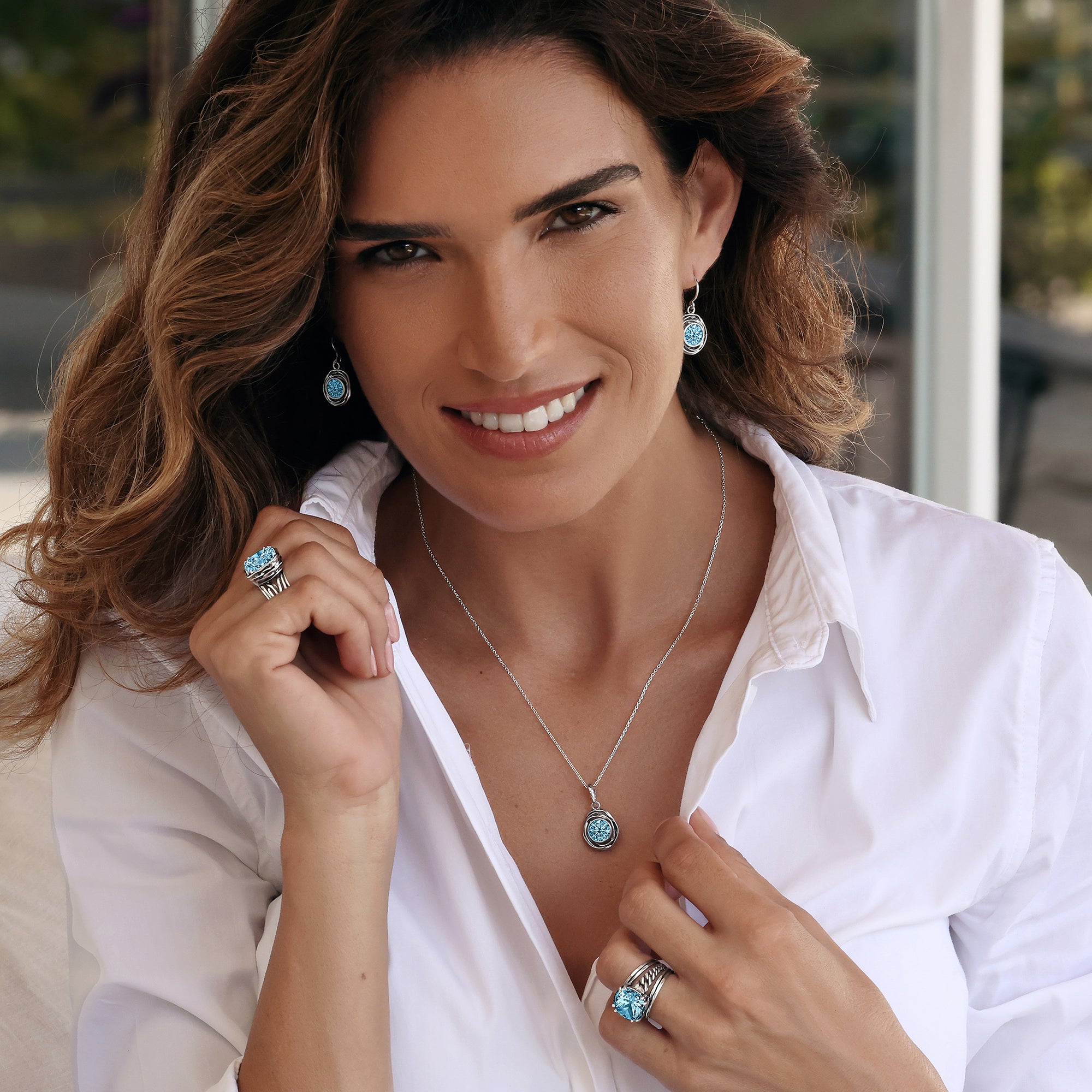 Dichiarazione Sterling Silver Acquamarina CZ Wrap Anello