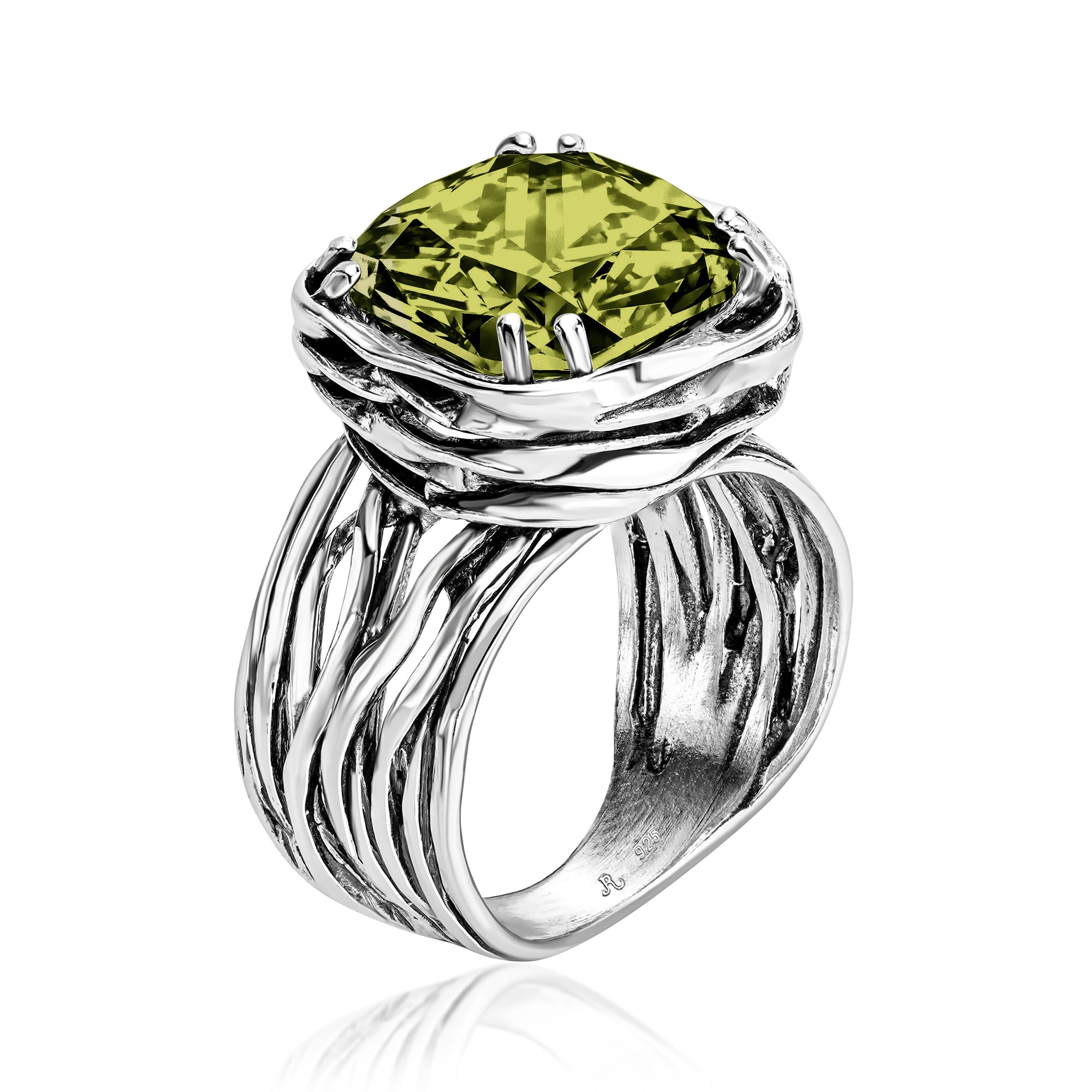 Statement Sterling Silver Peridot CZ Wrap Ring