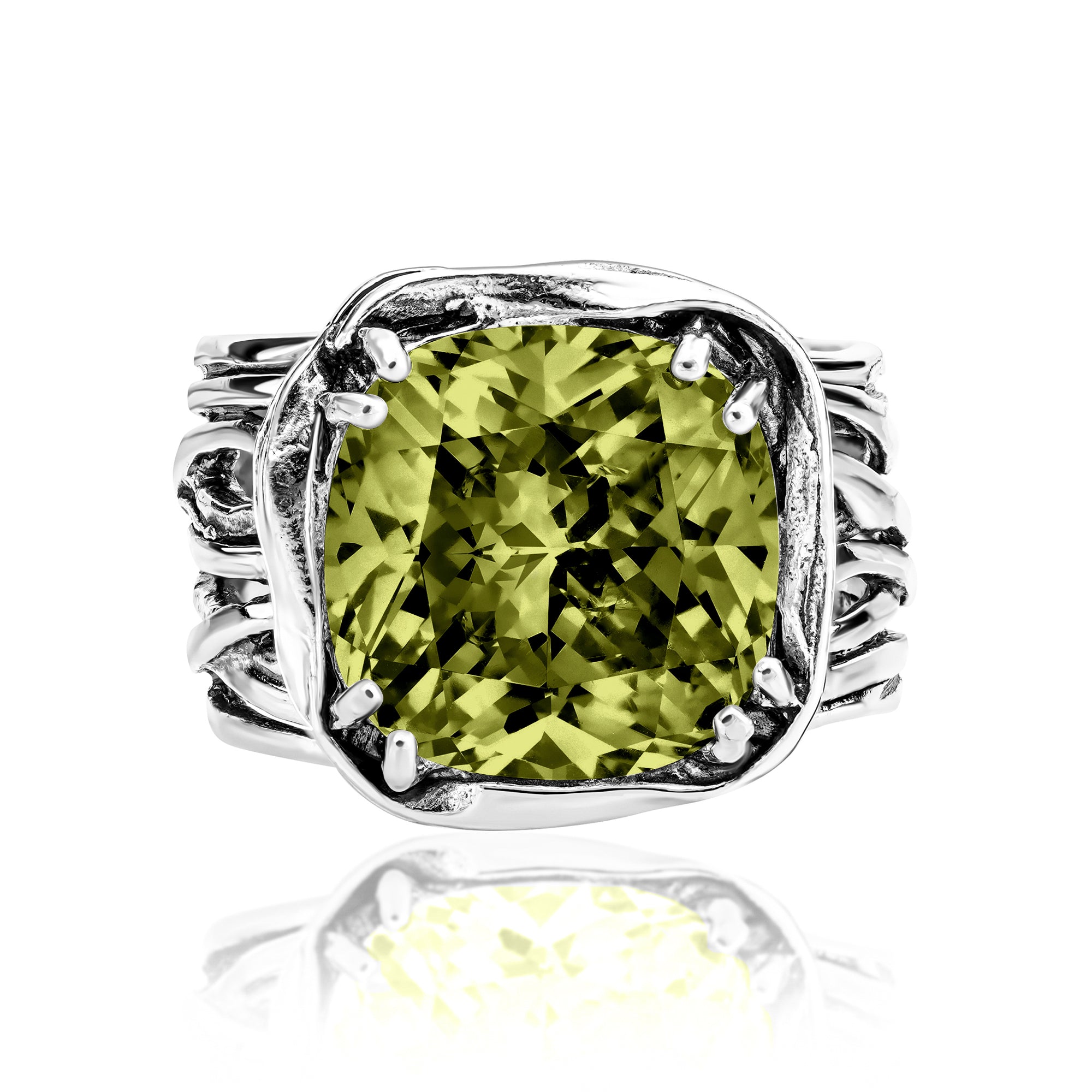Statement Sterling Silver Peridot CZ Wrap Ring