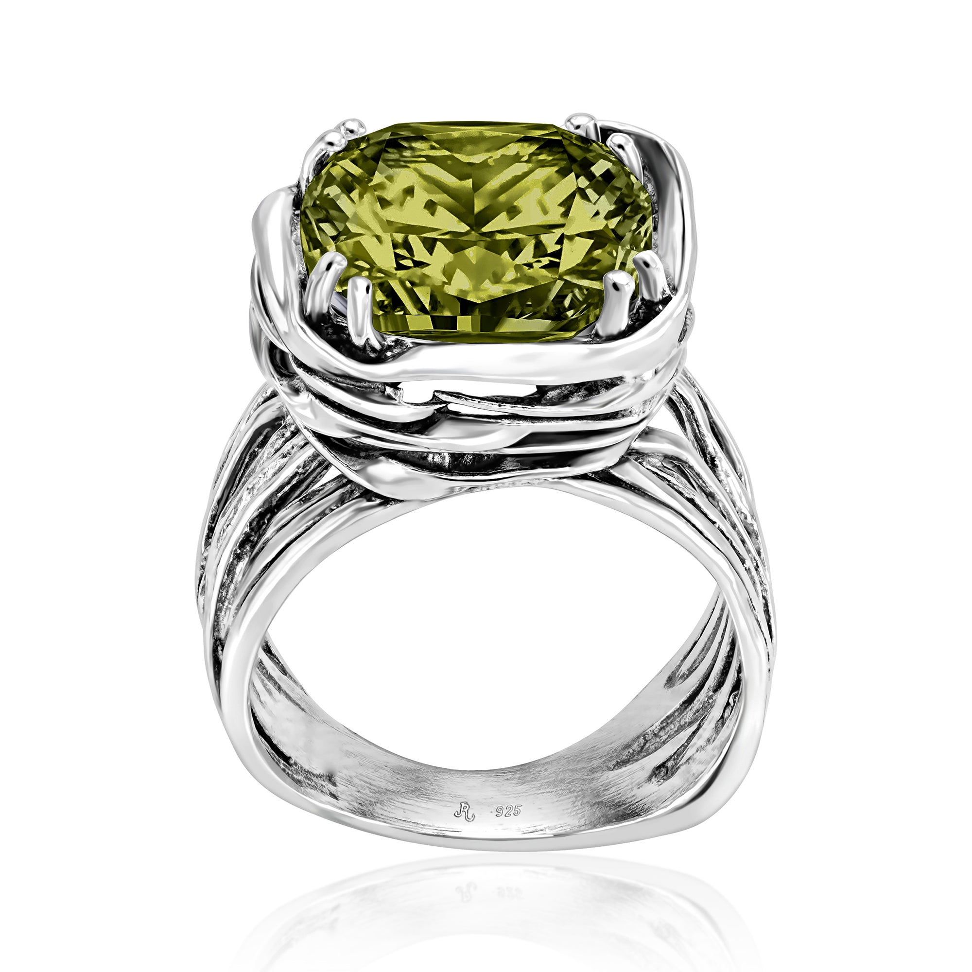 Statement Sterling Silver Peridot CZ Wrap Ring
