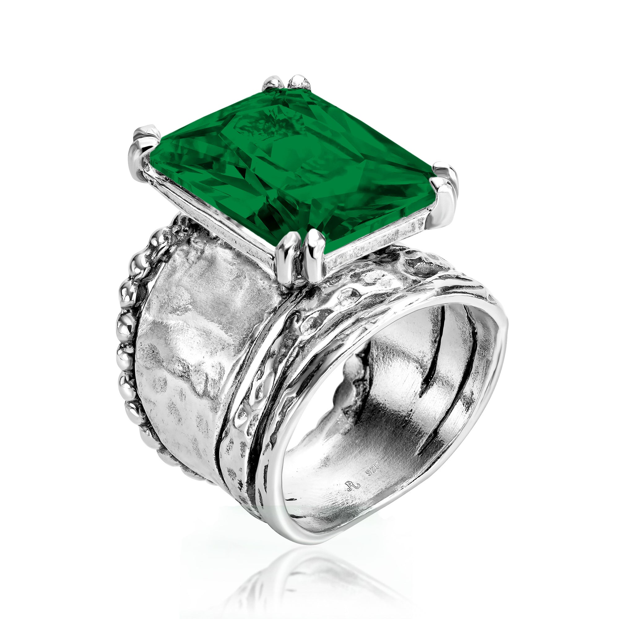 Bold Sterling Silver Octagon Emerald CZ Ring
