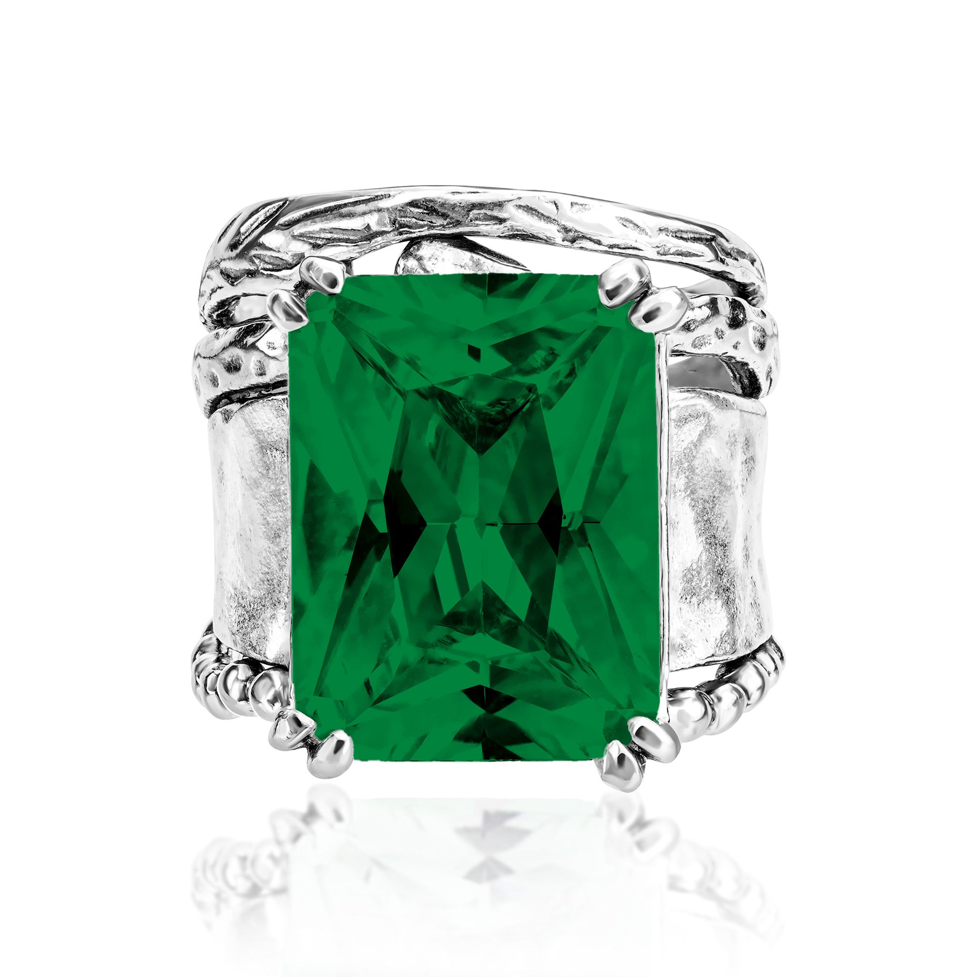Bold Sterling Silver Octagon Emerald CZ Ring