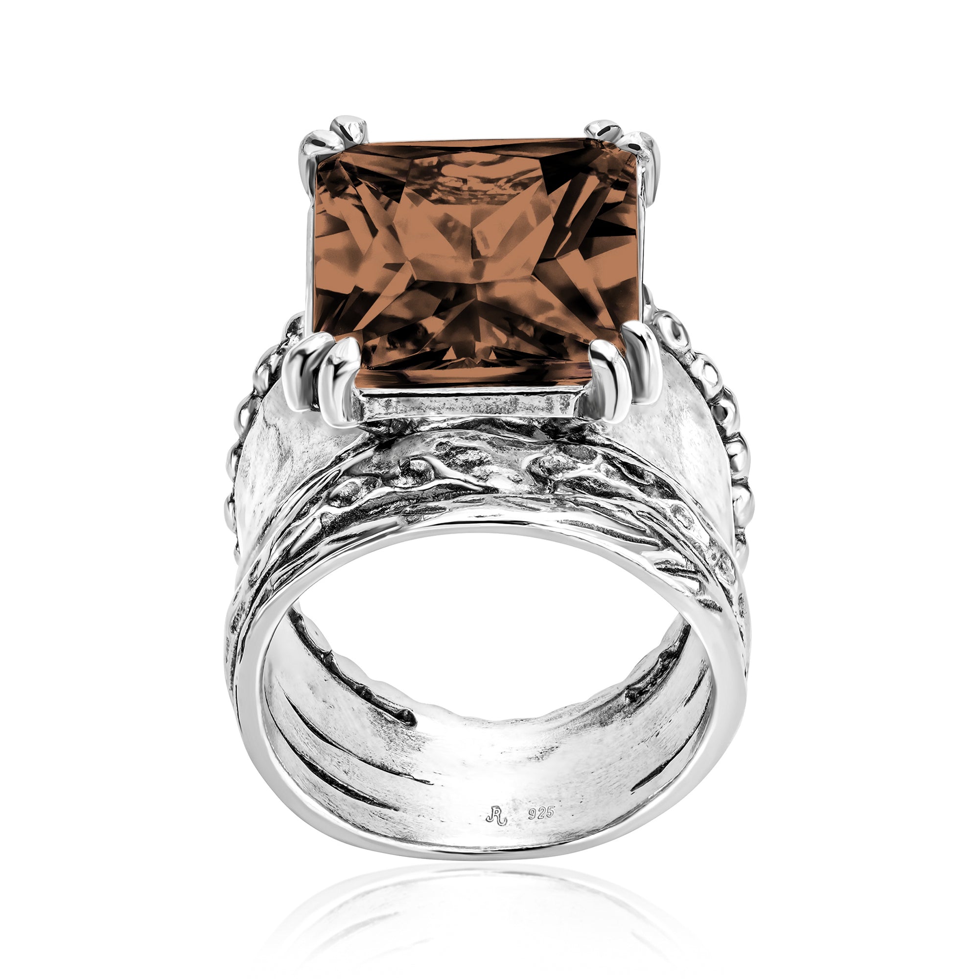 Bold Sterling Silver Octagon Smokey CZ Ring