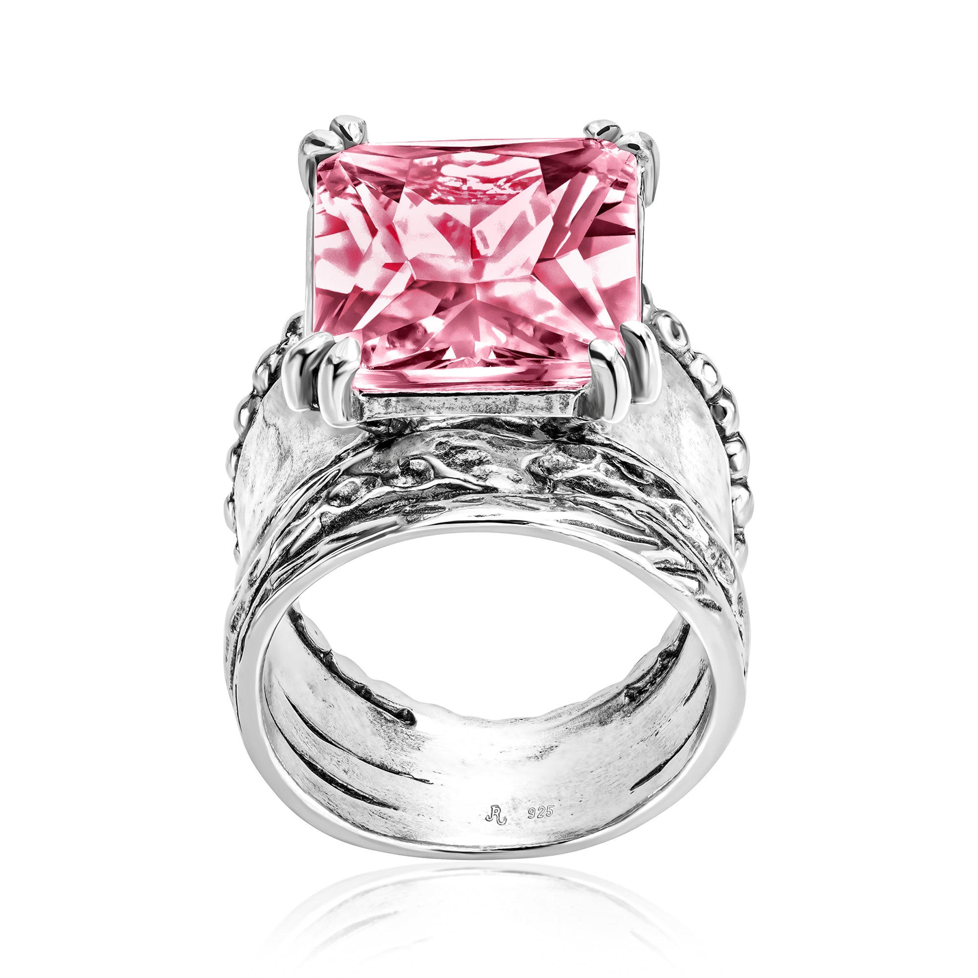 Bold Sterling Silver Octagon Pink CZ Ring