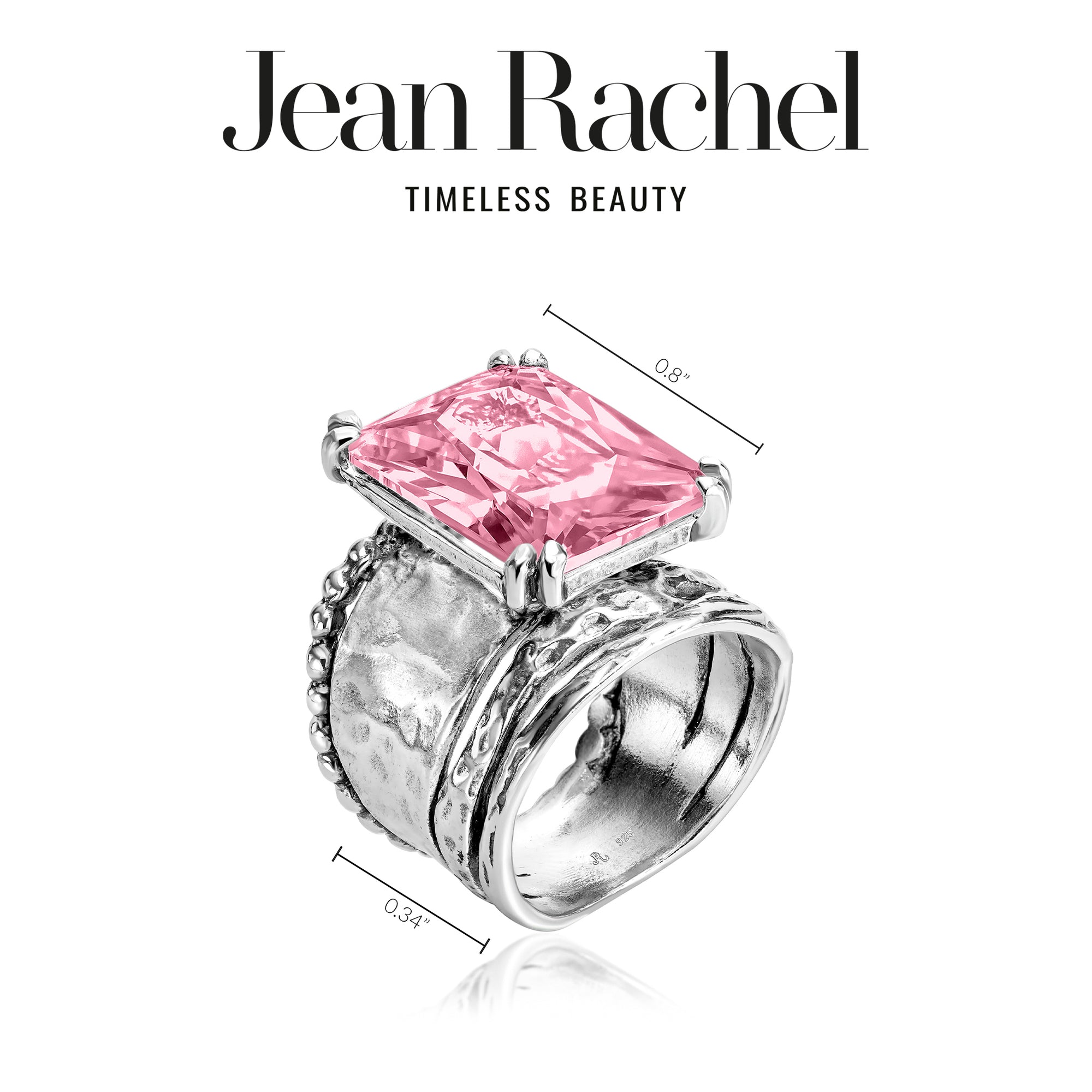 Bold Sterling Silver Octagon Pink CZ Ring