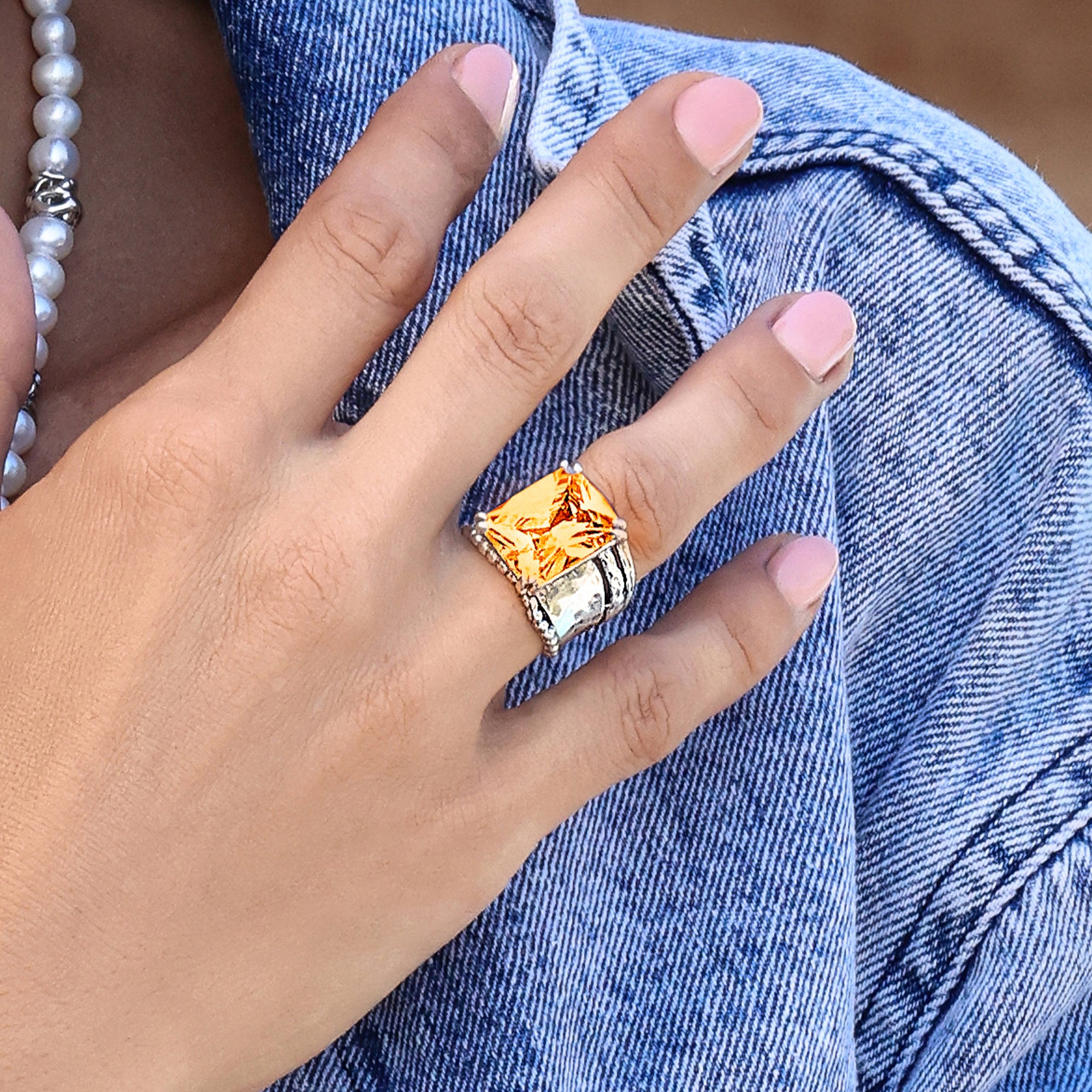 Bold Sterling Silver Octagon Citrine CZ Ring
