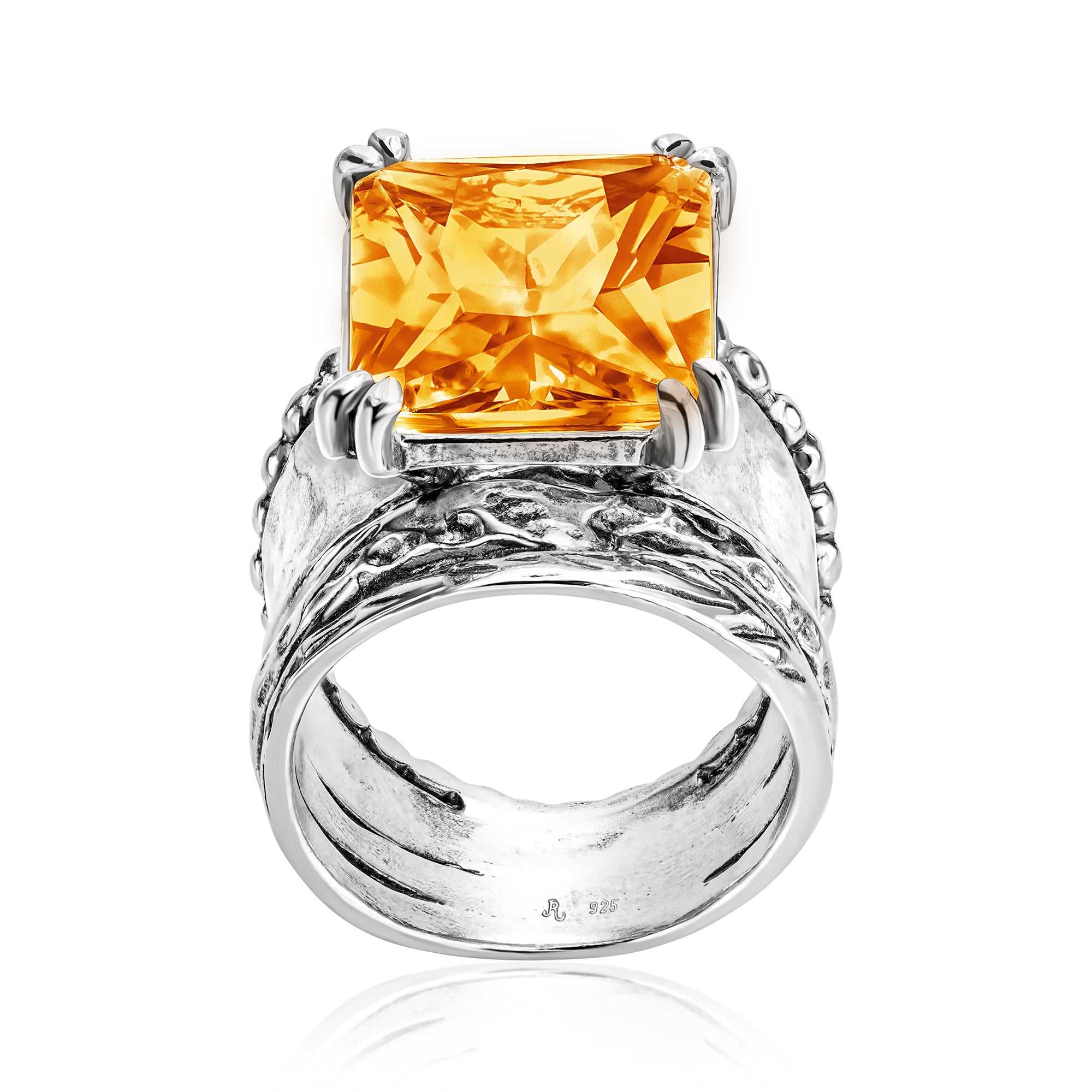 Bold Sterling Silver Octagon Citrine CZ Ring