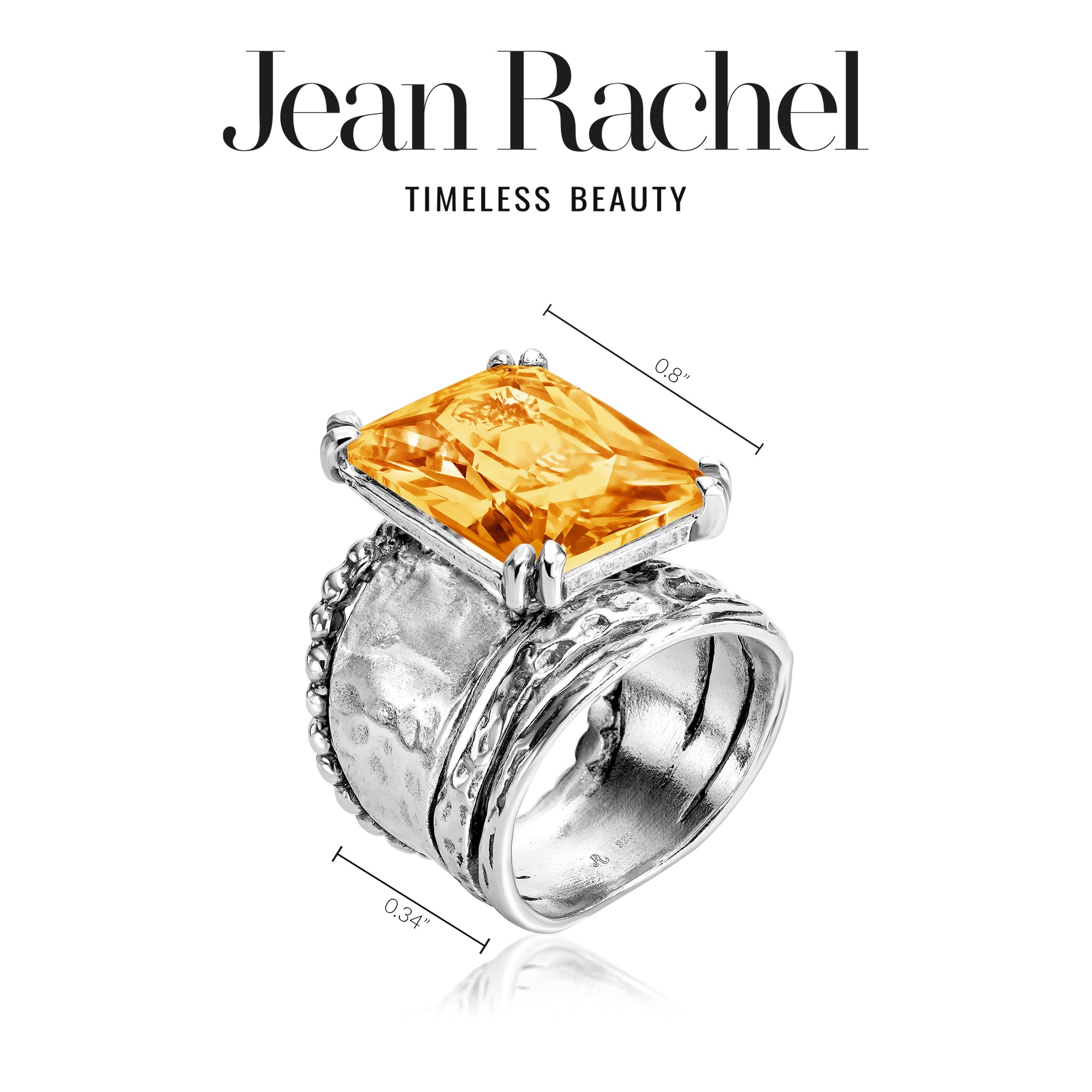 Bold Sterling Silver Octagon Citrine CZ Ring