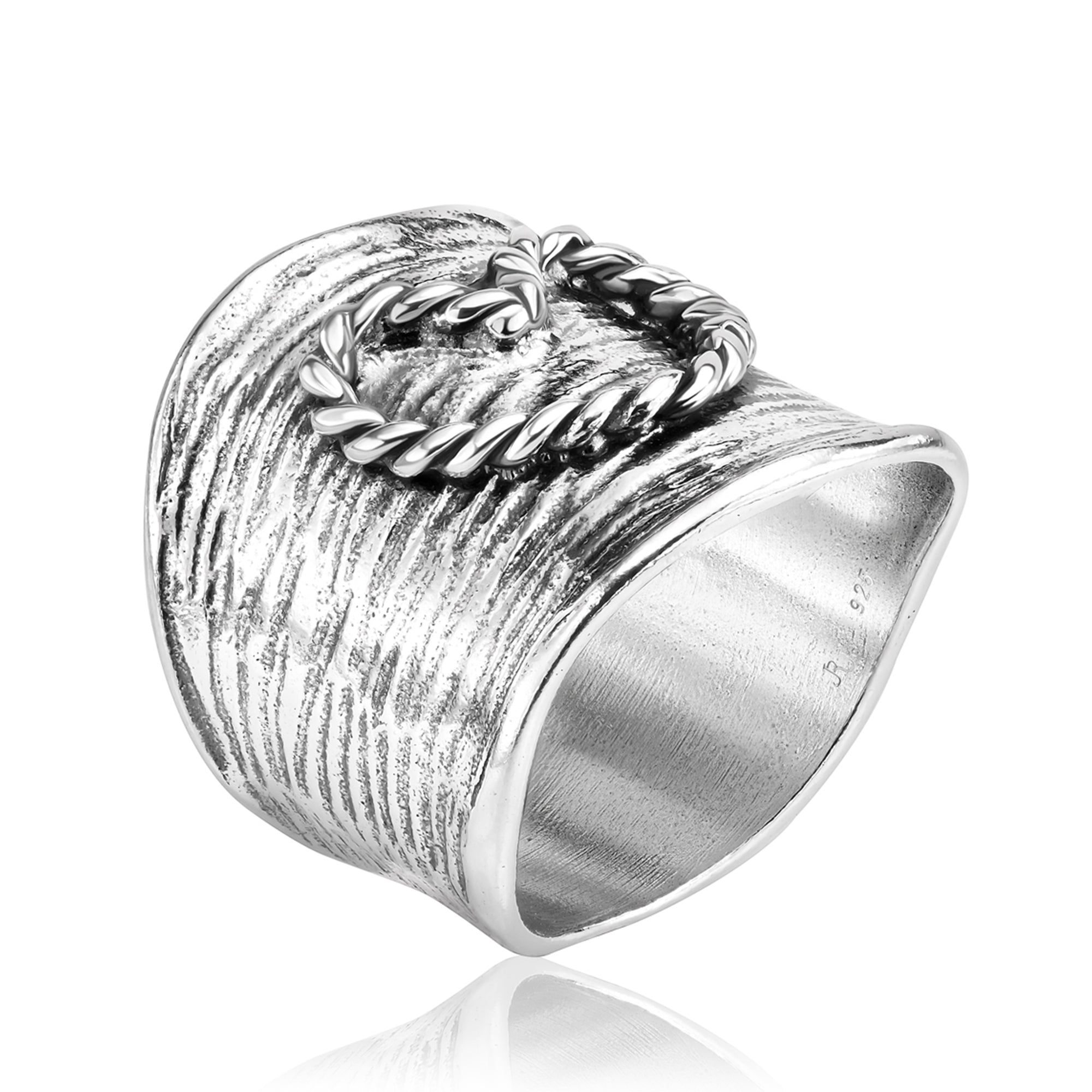 Breiter geflochtener Herzring aus Sterlingsilber