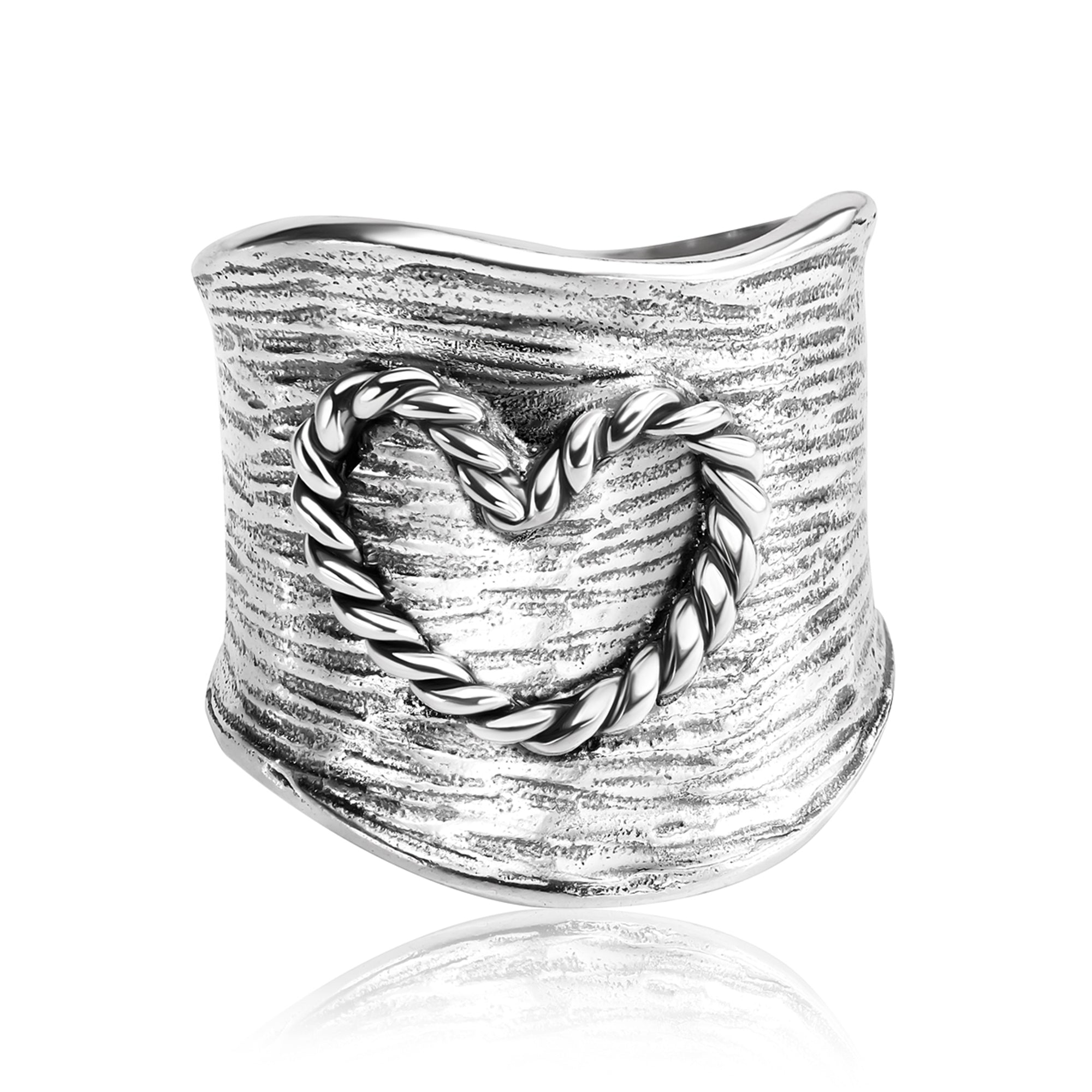 Breiter geflochtener Herzring aus Sterlingsilber