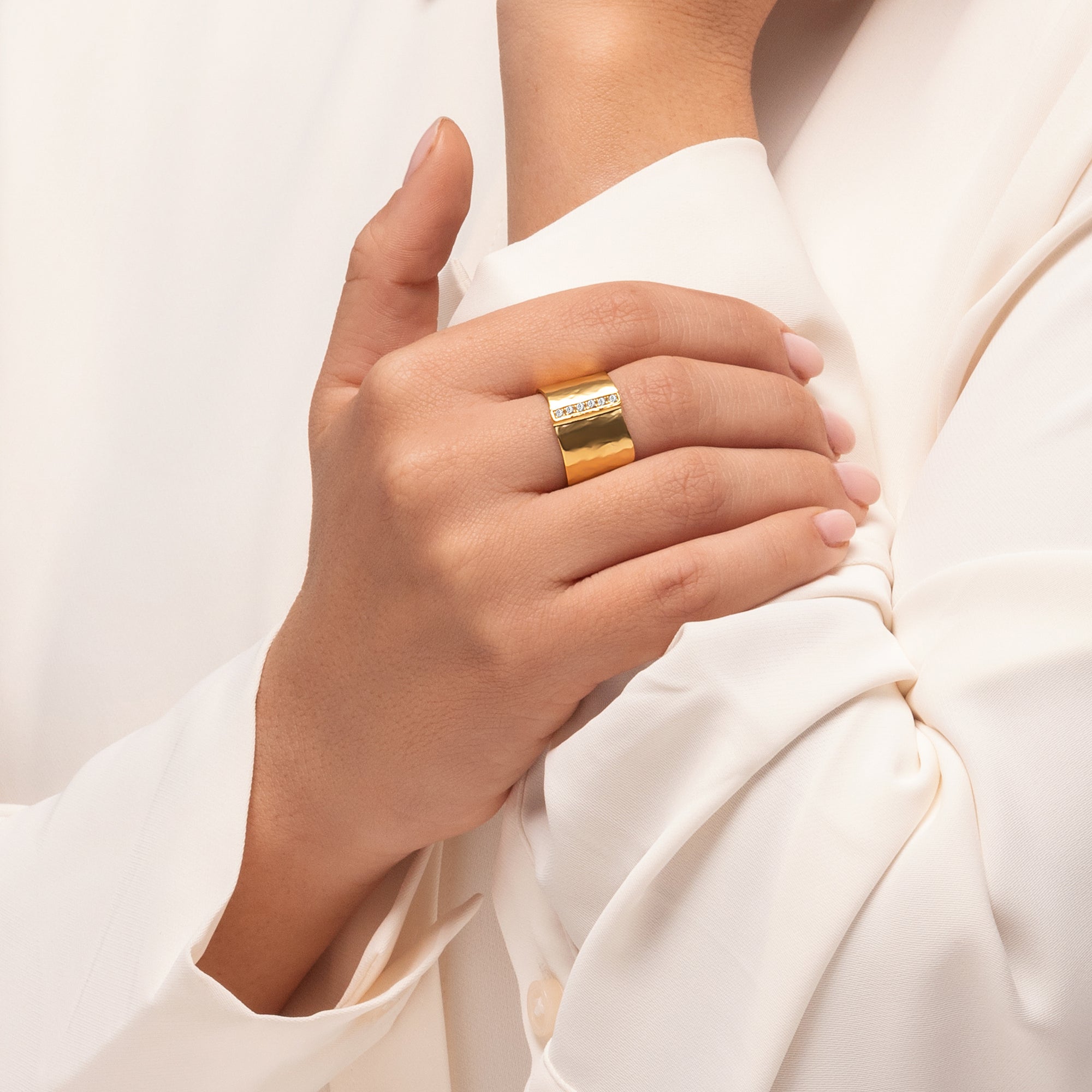 Breiter 14K Gold über Sterling Silber CZ Ring