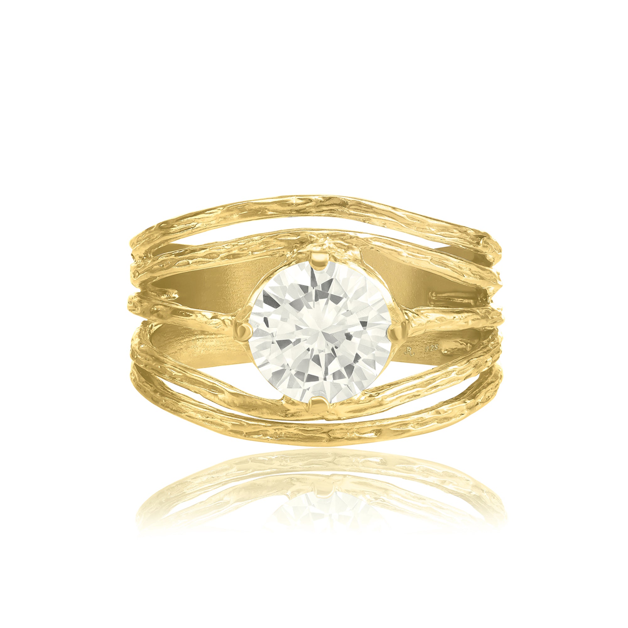 Anello in oro 14K su argento sterling con zirconi cubici galleggianti