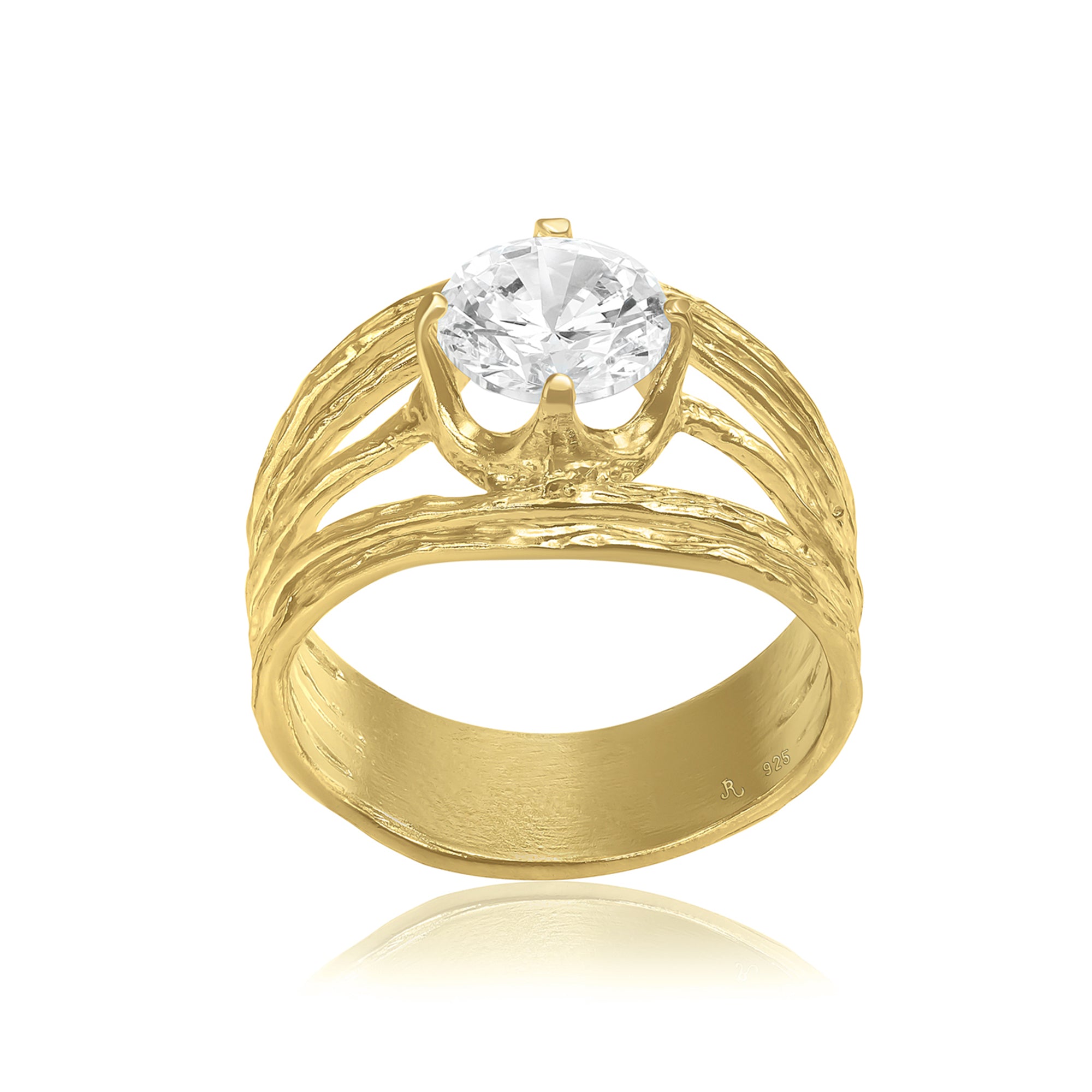 Anello in oro 14K su argento sterling con zirconi cubici galleggianti