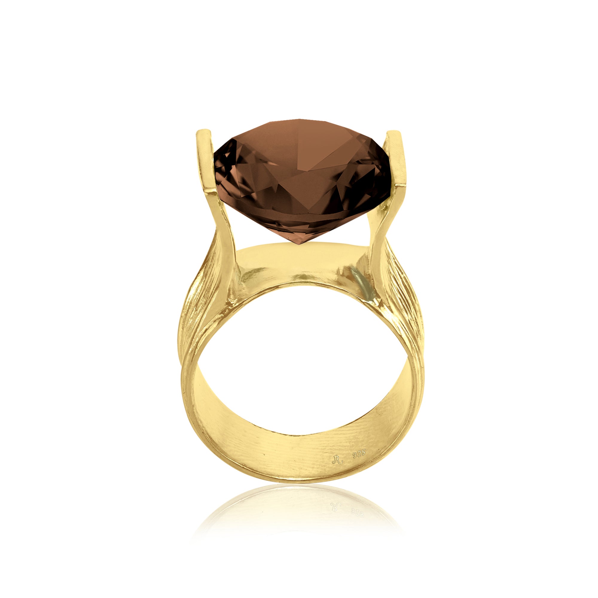14K Gold Over Sterling Silver Smokey CZ Ring