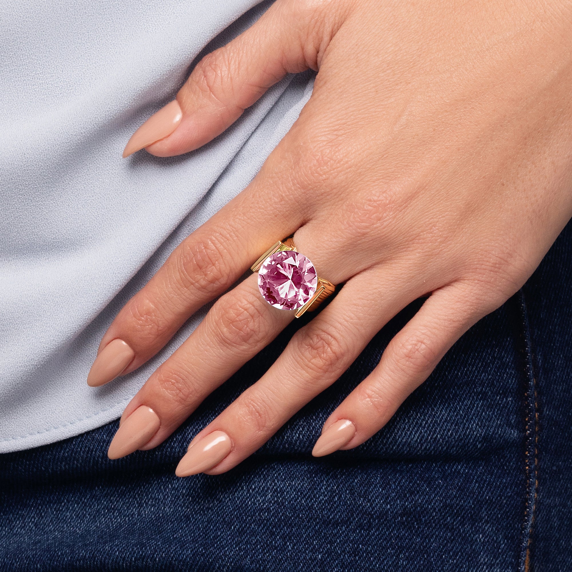 14K Gold Over Sterling Silver Pink CZ Ring