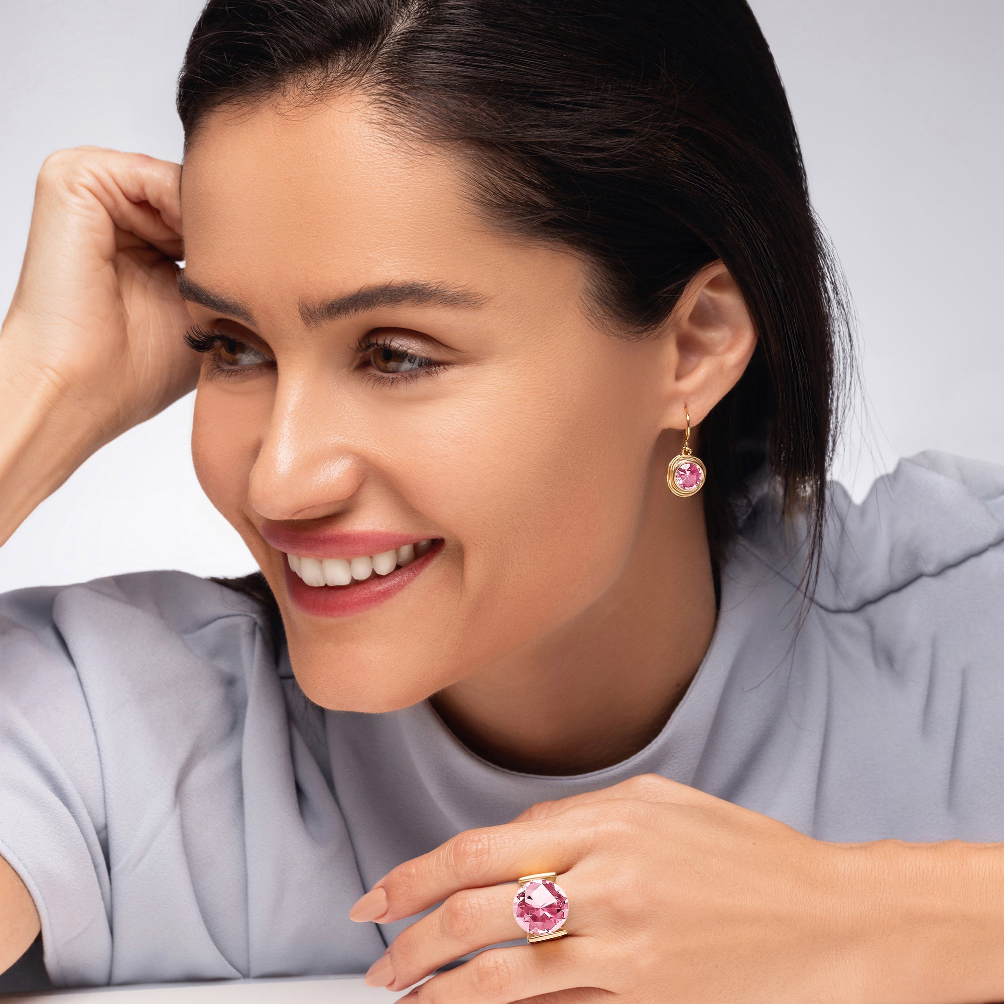 14K Gold Over Sterling Silver Pink CZ Ring