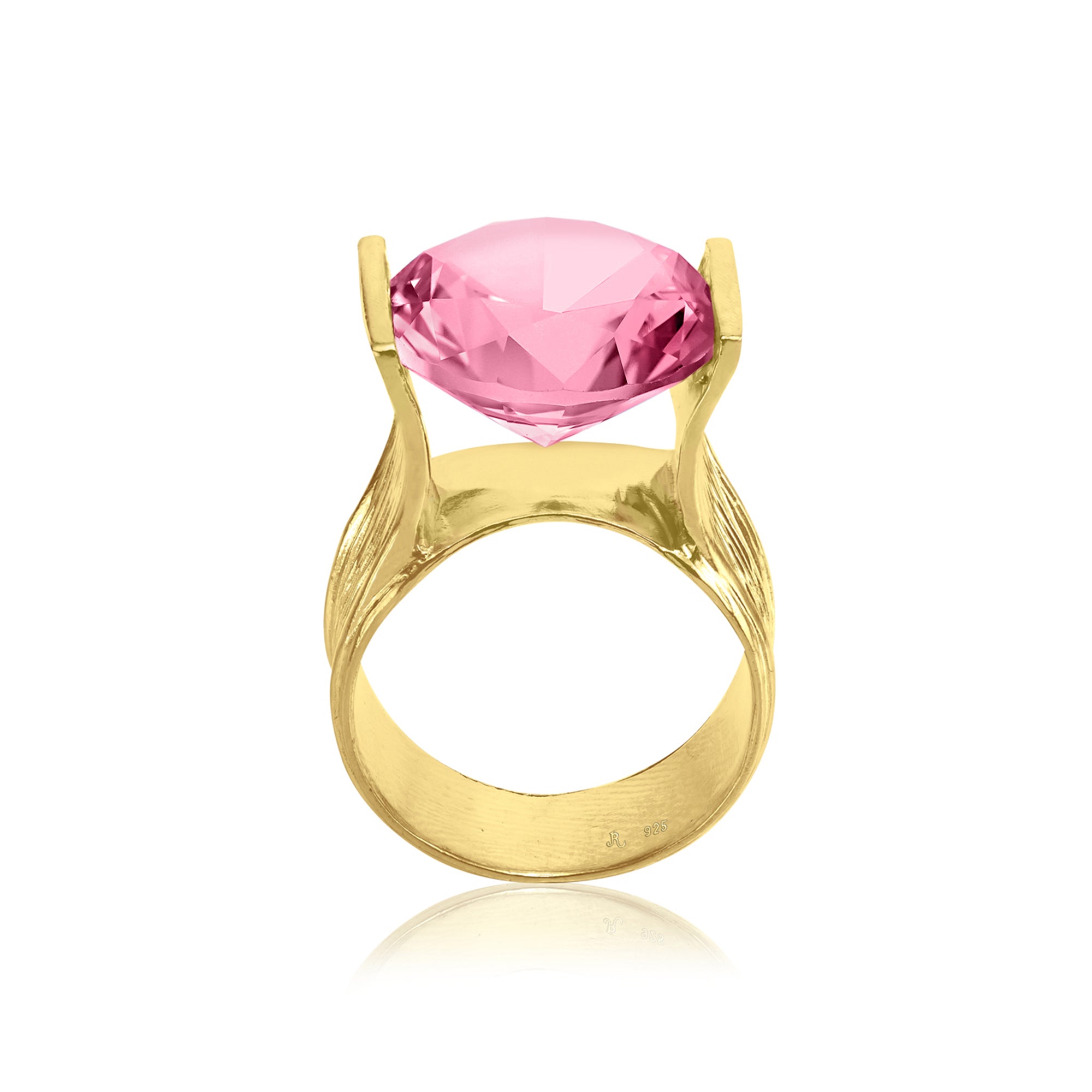 14K Gold Over Sterling Silver Pink CZ Ring