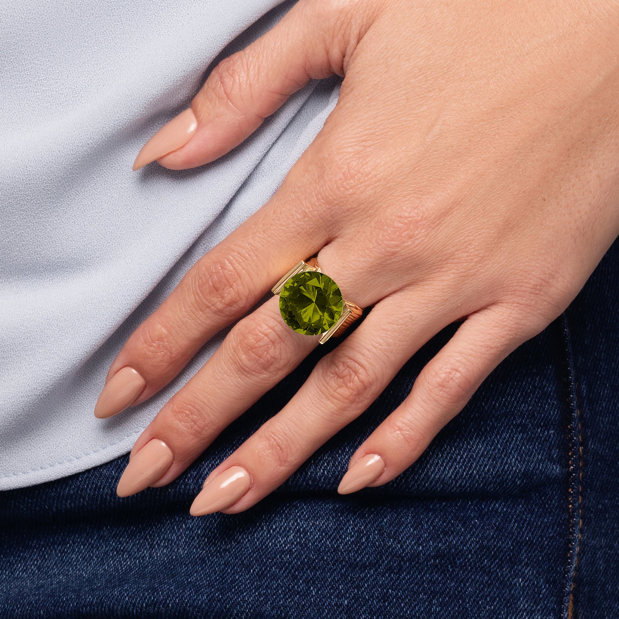 14K Gold Over Sterling Silver Peridot CZ Ring