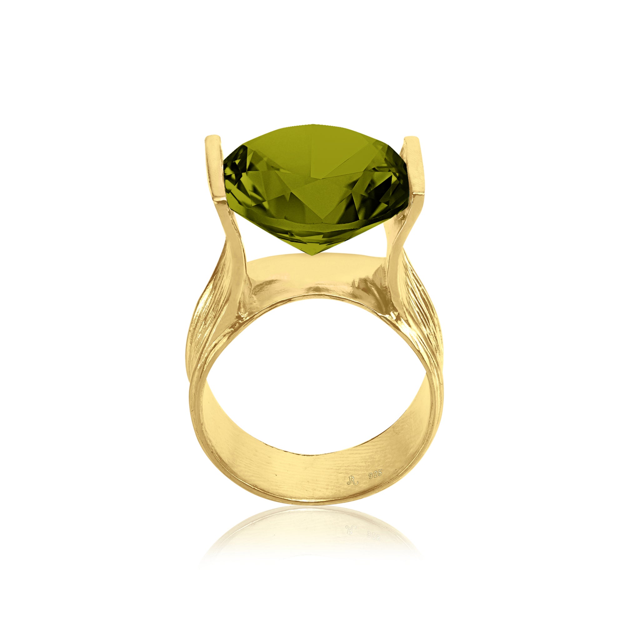 14K Gold Over Sterling Silver Peridot CZ Ring