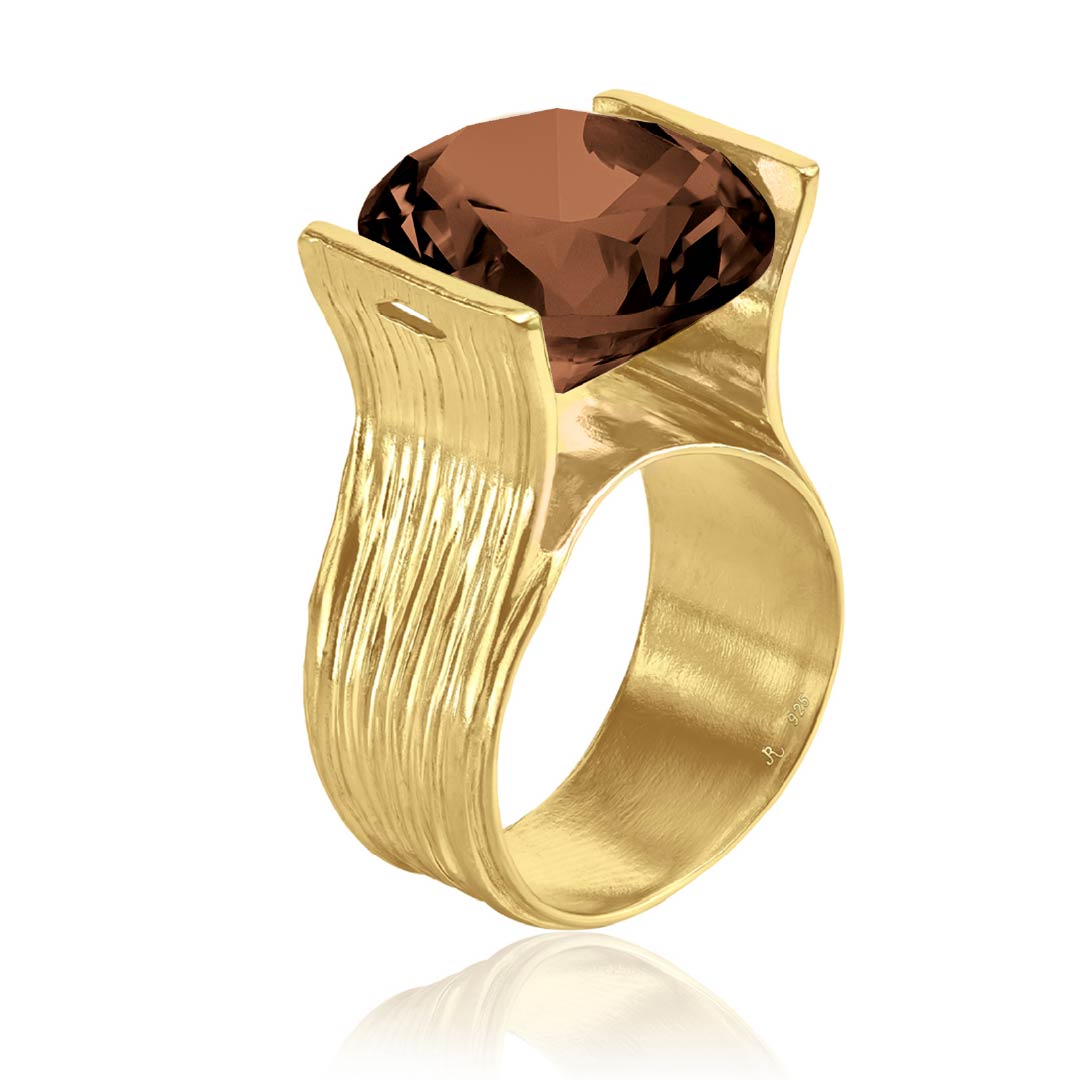 14K Gold Over Sterling Silver Smokey CZ Ring