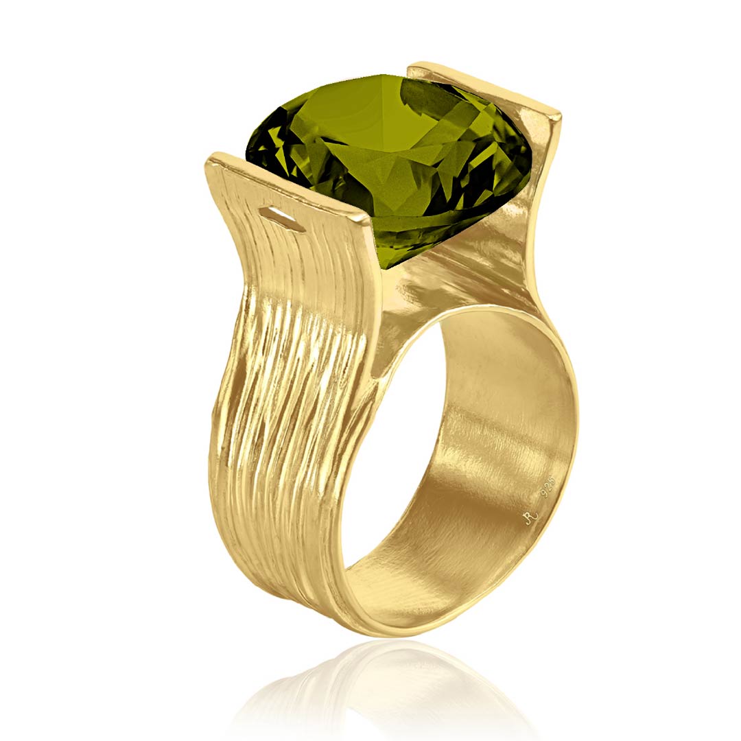 14K Gold Over Sterling Silver Peridot CZ Ring