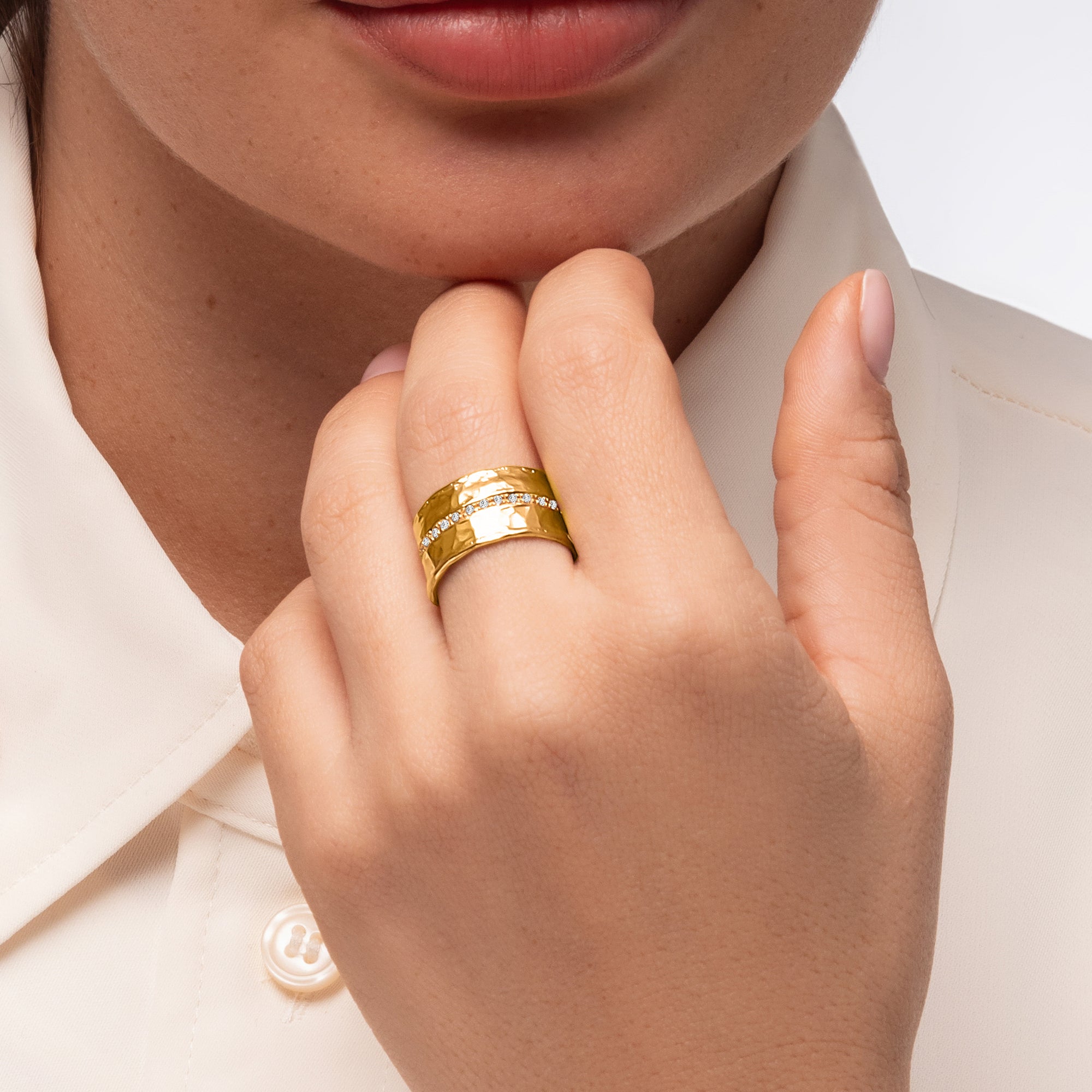 Anello Half Eternity CZ in oro 14K su argento sterling