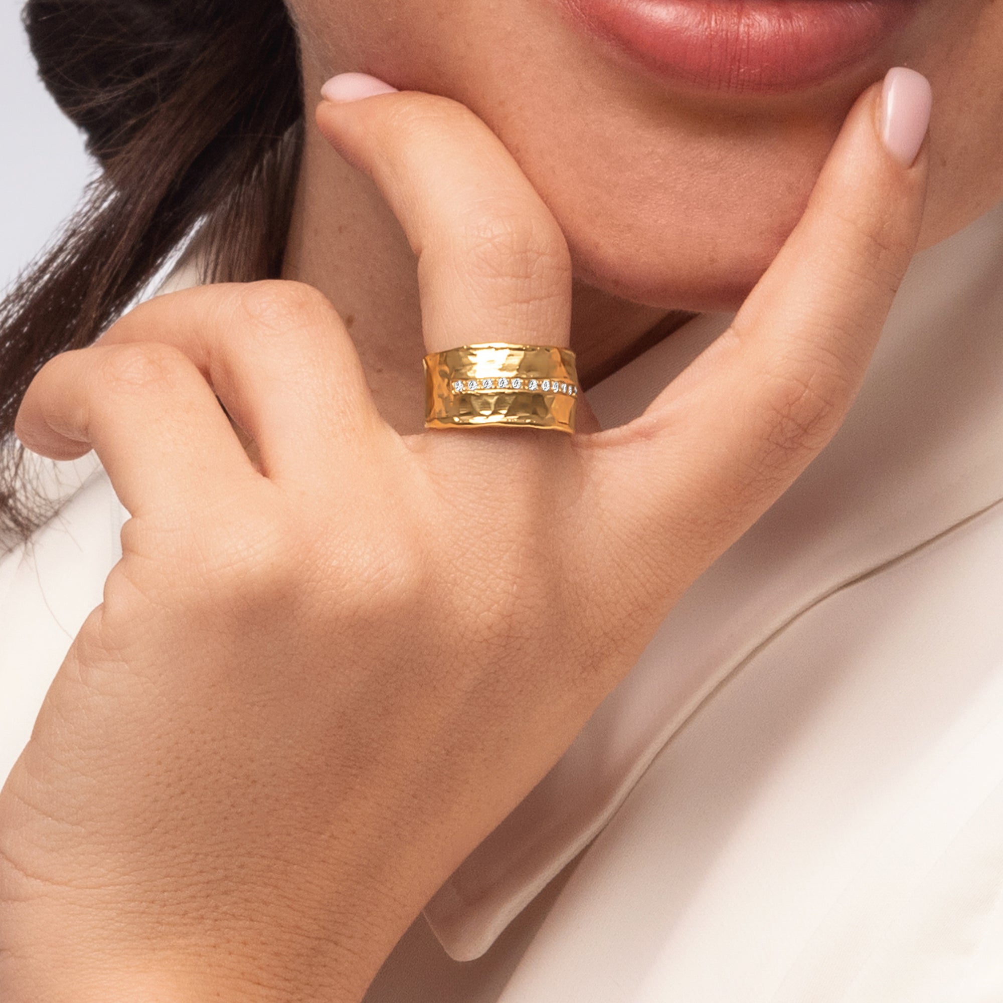 Anello Half Eternity CZ in oro 14K su argento sterling