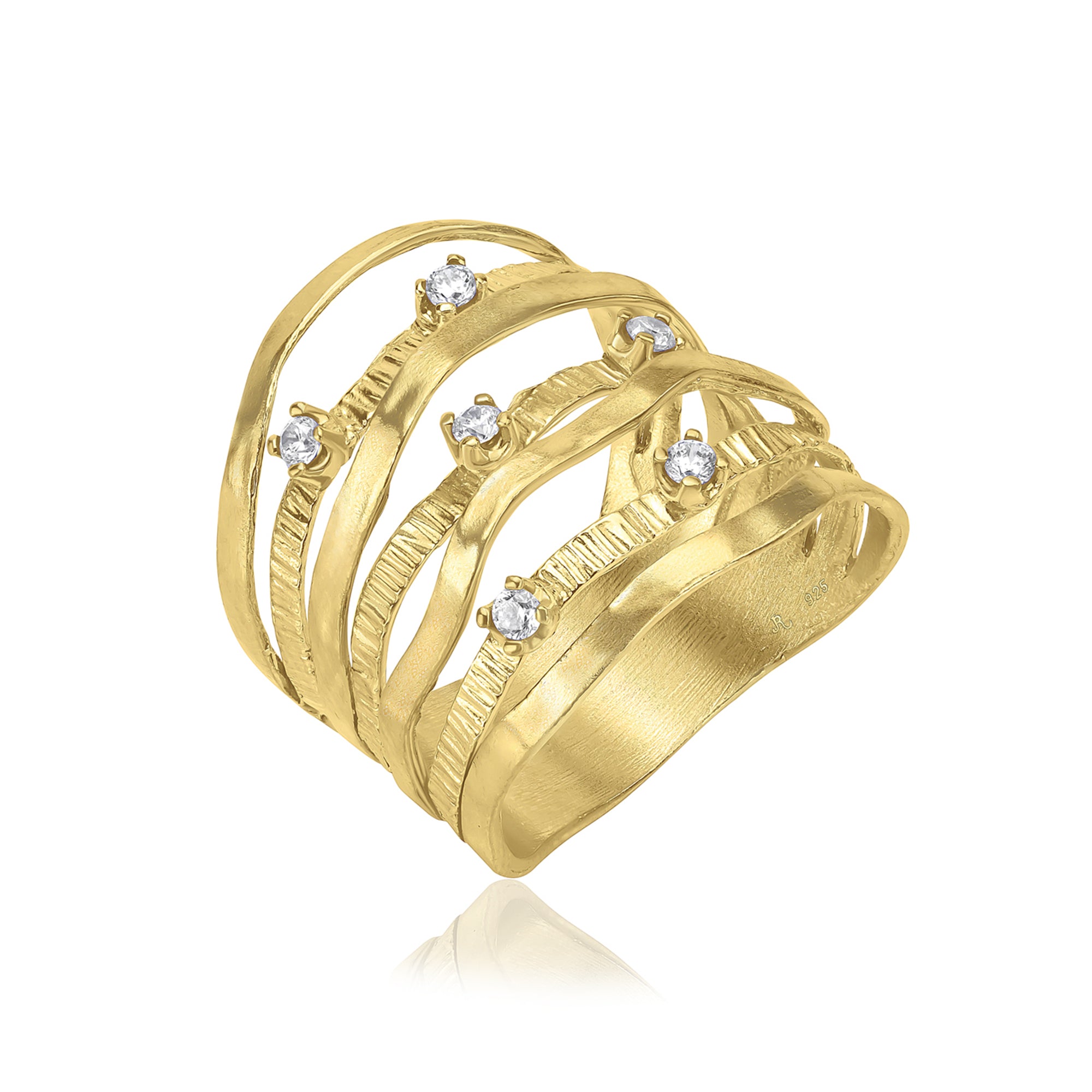 14K Gold über Sterling Silber Mehrreihiger CZ Ring