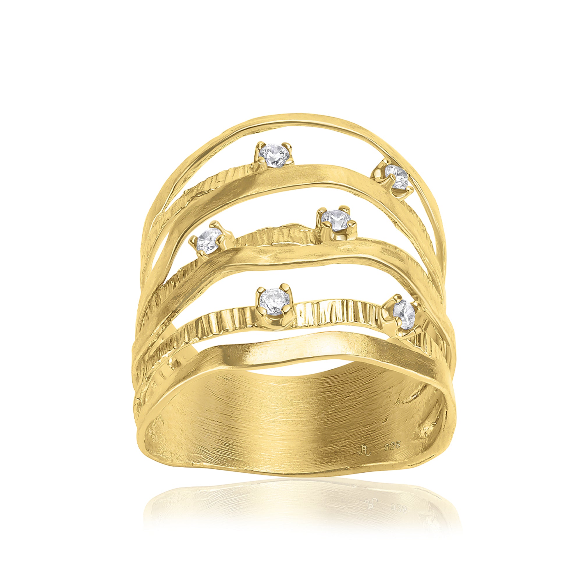 14K Gold über Sterling Silber Mehrreihiger CZ Ring