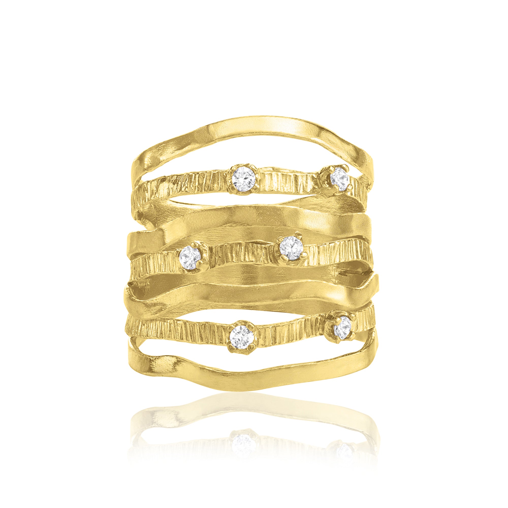 14K Gold über Sterling Silber Mehrreihiger CZ Ring