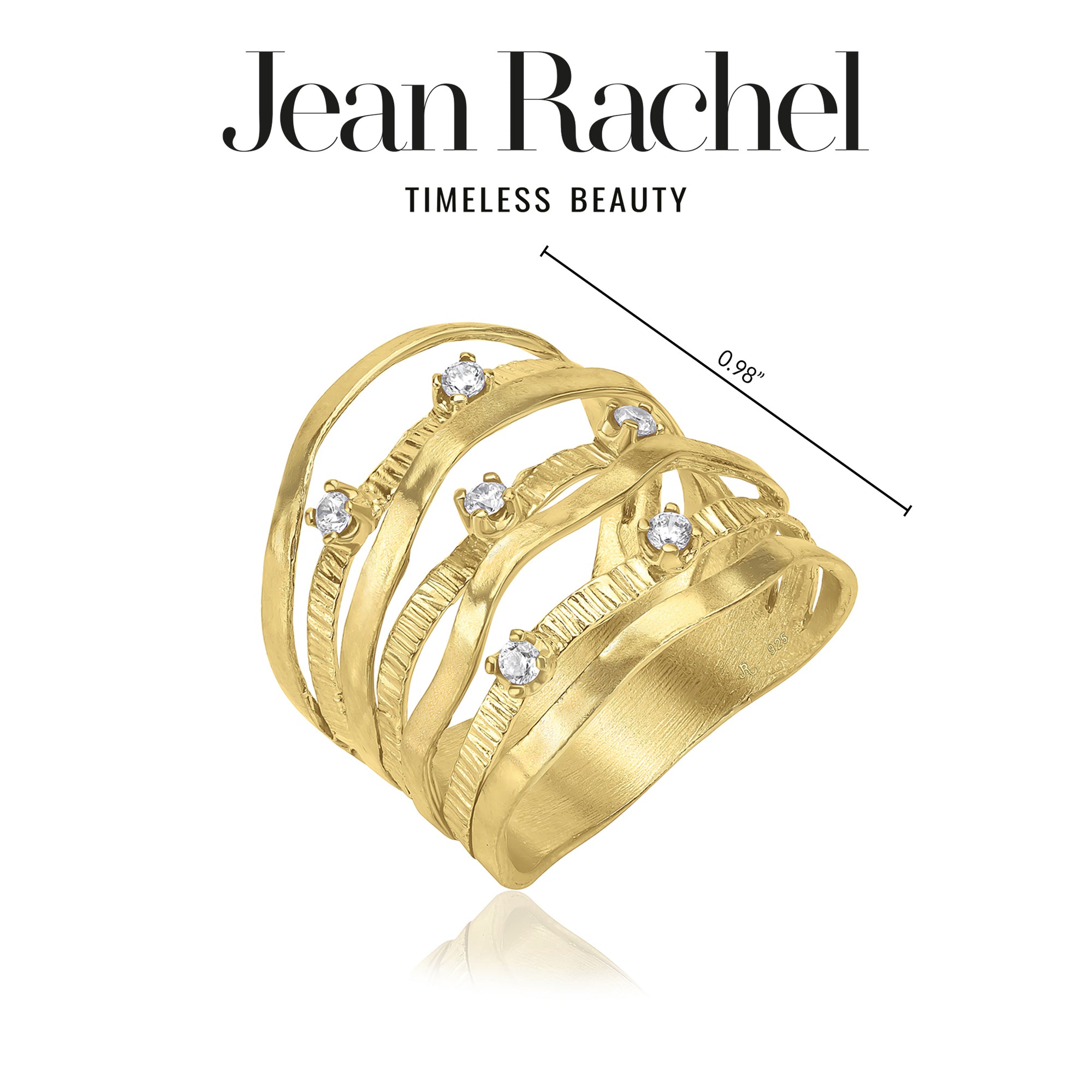 14K Gold über Sterling Silber Mehrreihiger CZ Ring