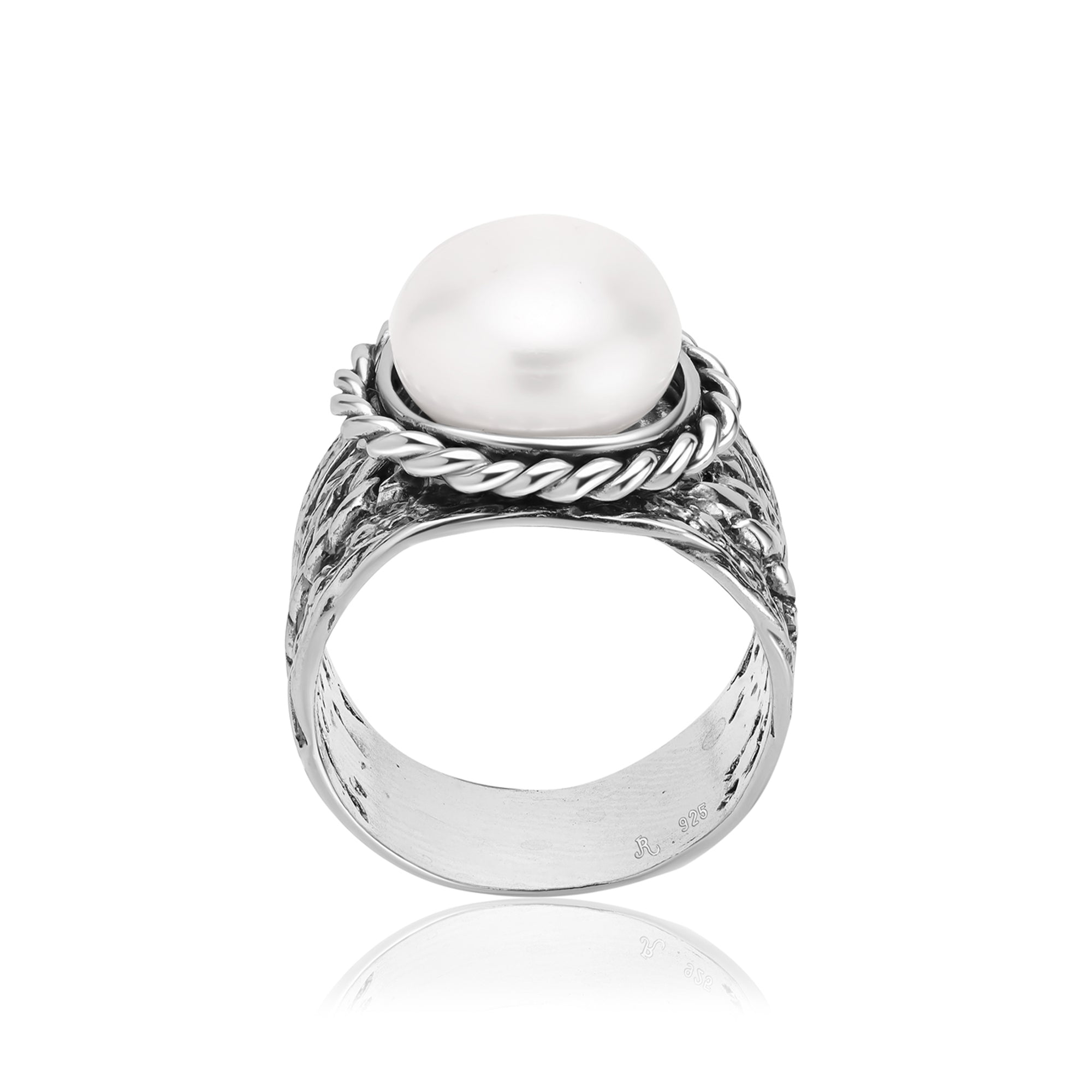Sterling Silver Pearl Braid Leaf Ring