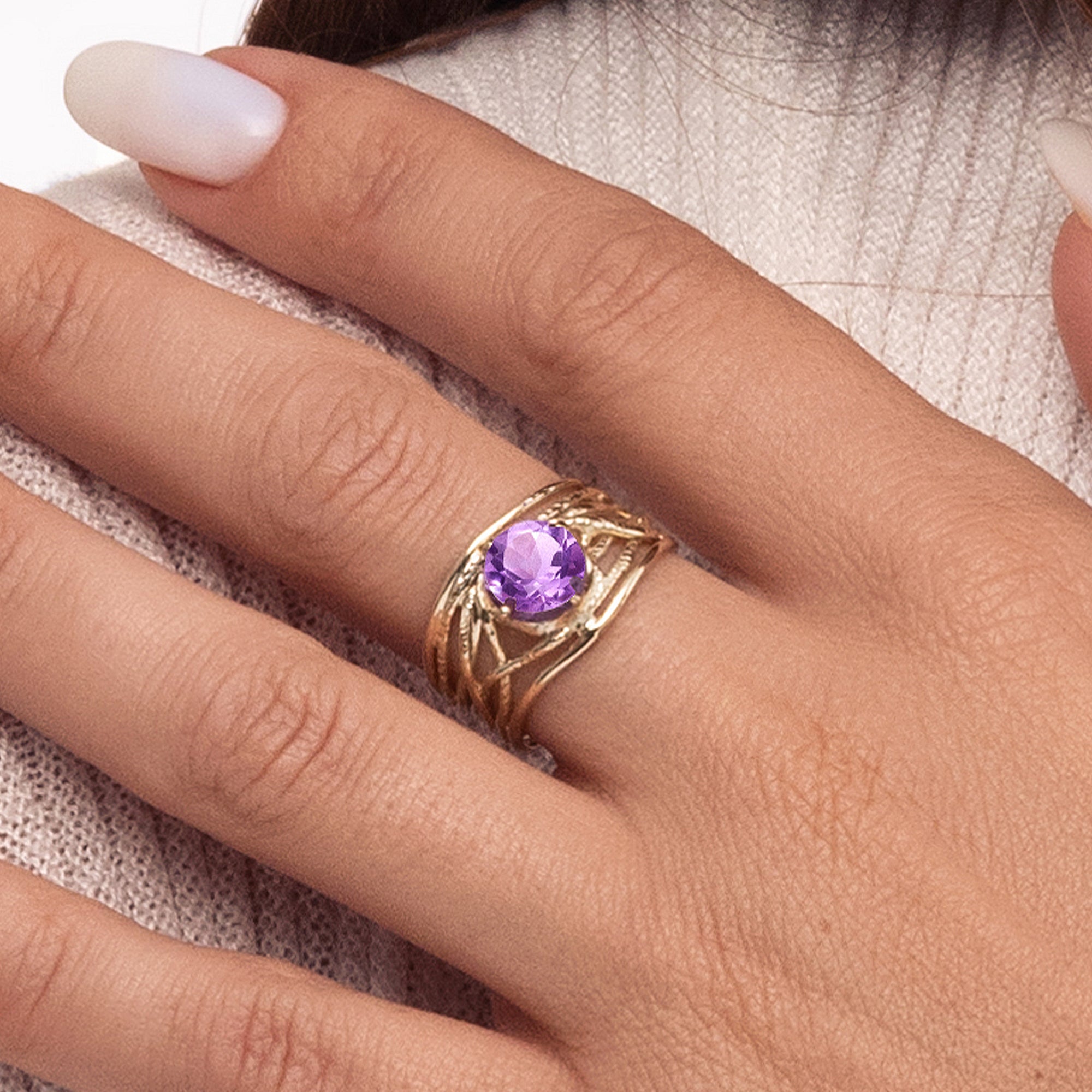 14K Gold Amethyst Wire Wrap Ring